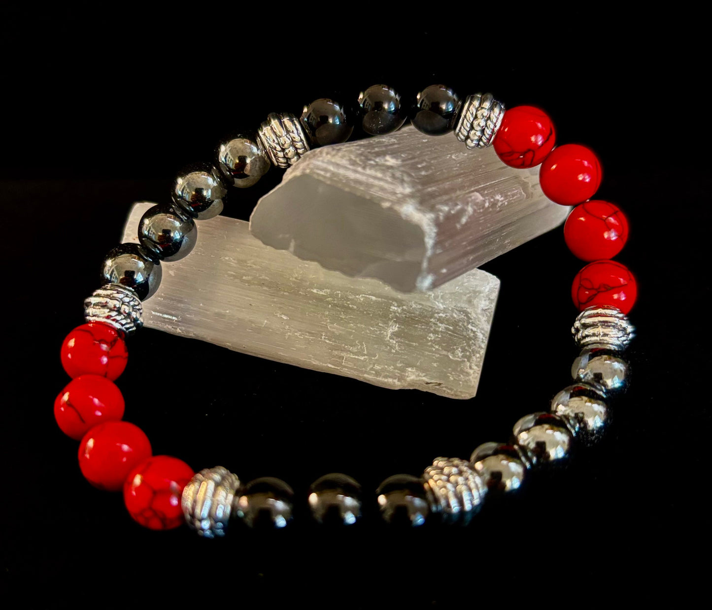 Pulsera de cuentas de piedra natural – Diseño retro unisex de 8 mm para muñecas grandes
