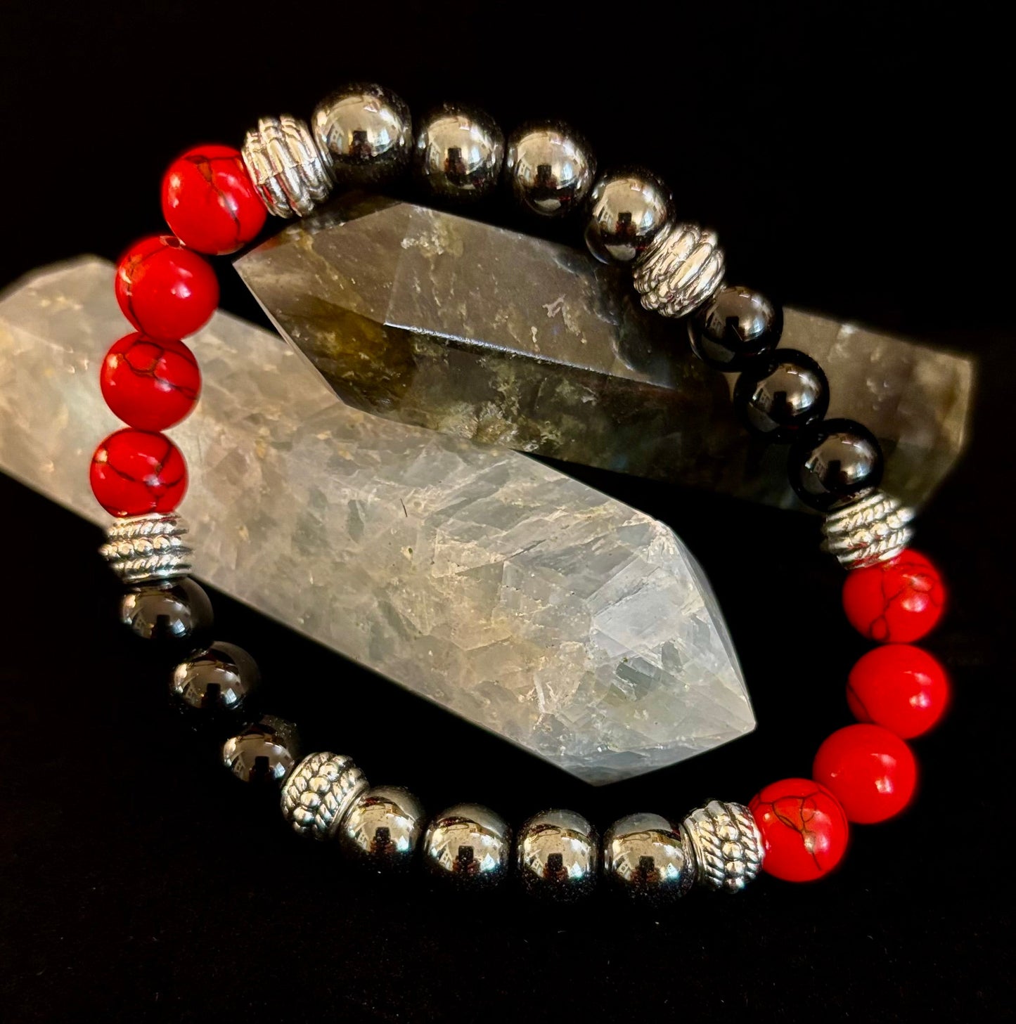 Pulsera de cuentas de piedra natural – Diseño retro unisex de 8 mm para muñecas grandes