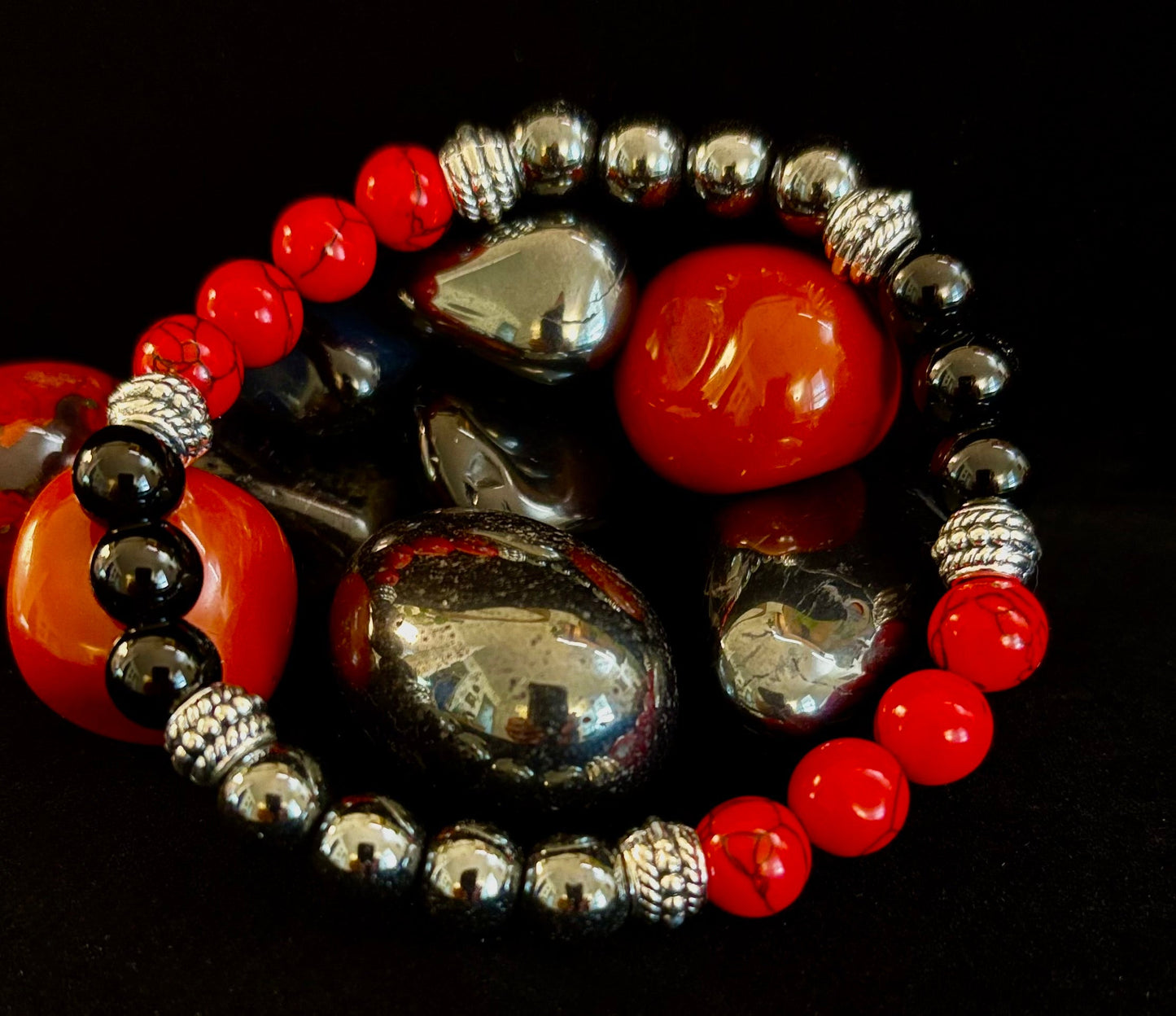 Pulsera de cuentas de piedra natural – Diseño retro unisex de 8 mm para muñecas grandes