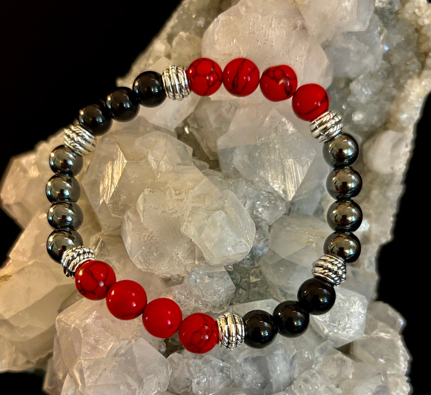 Pulsera de cuentas de piedra natural – Diseño retro unisex de 8 mm para muñecas grandes