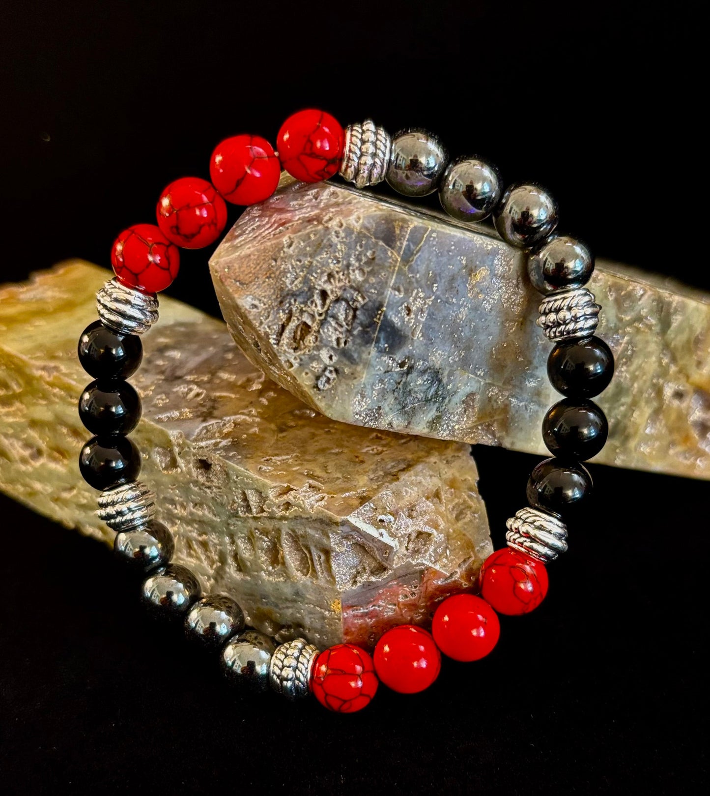 Pulsera de cuentas de piedra natural – Diseño retro unisex de 8 mm para muñecas grandes