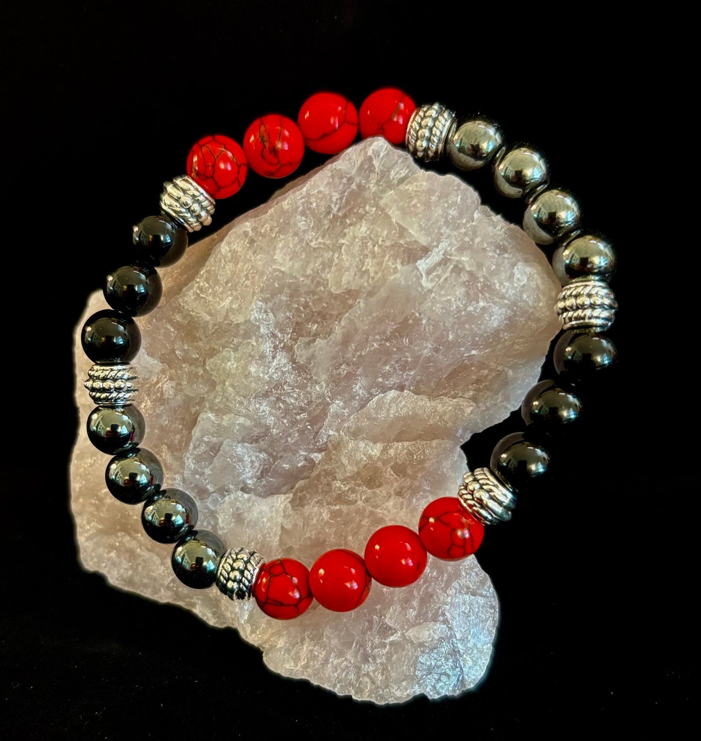Pulsera de cuentas de piedra natural – Diseño retro unisex de 8 mm para muñecas grandes