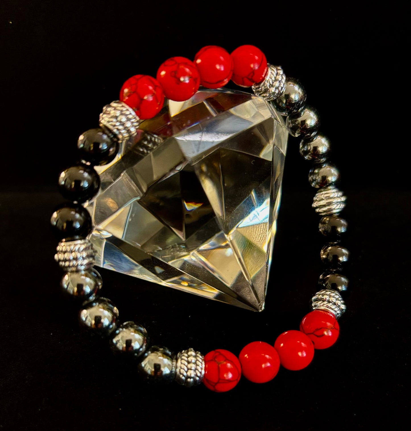 Pulsera de cuentas de piedra natural – Diseño retro unisex de 8 mm para muñecas grandes