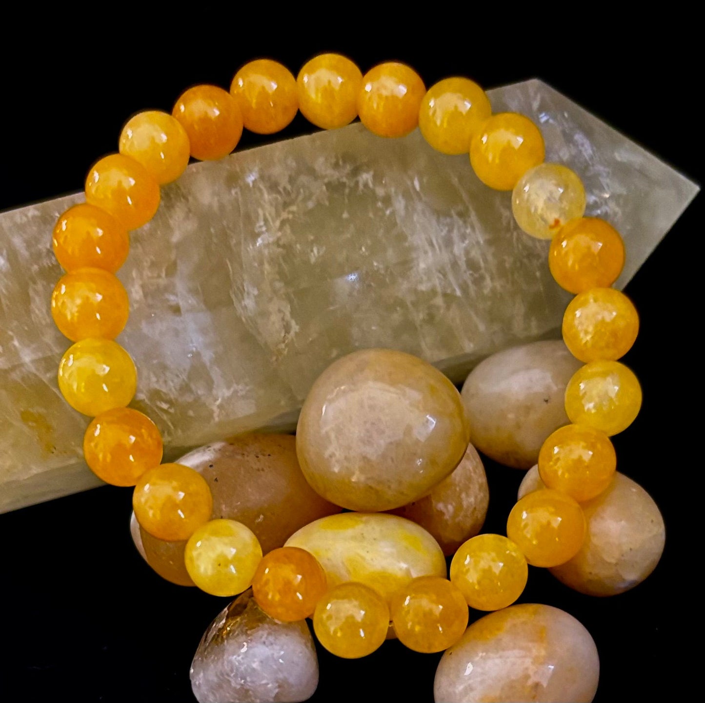 Pulsera de Ágata Naranja con Cuentas – Piedras Naturales de 8mm (Muñecas Medianas a Grandes)