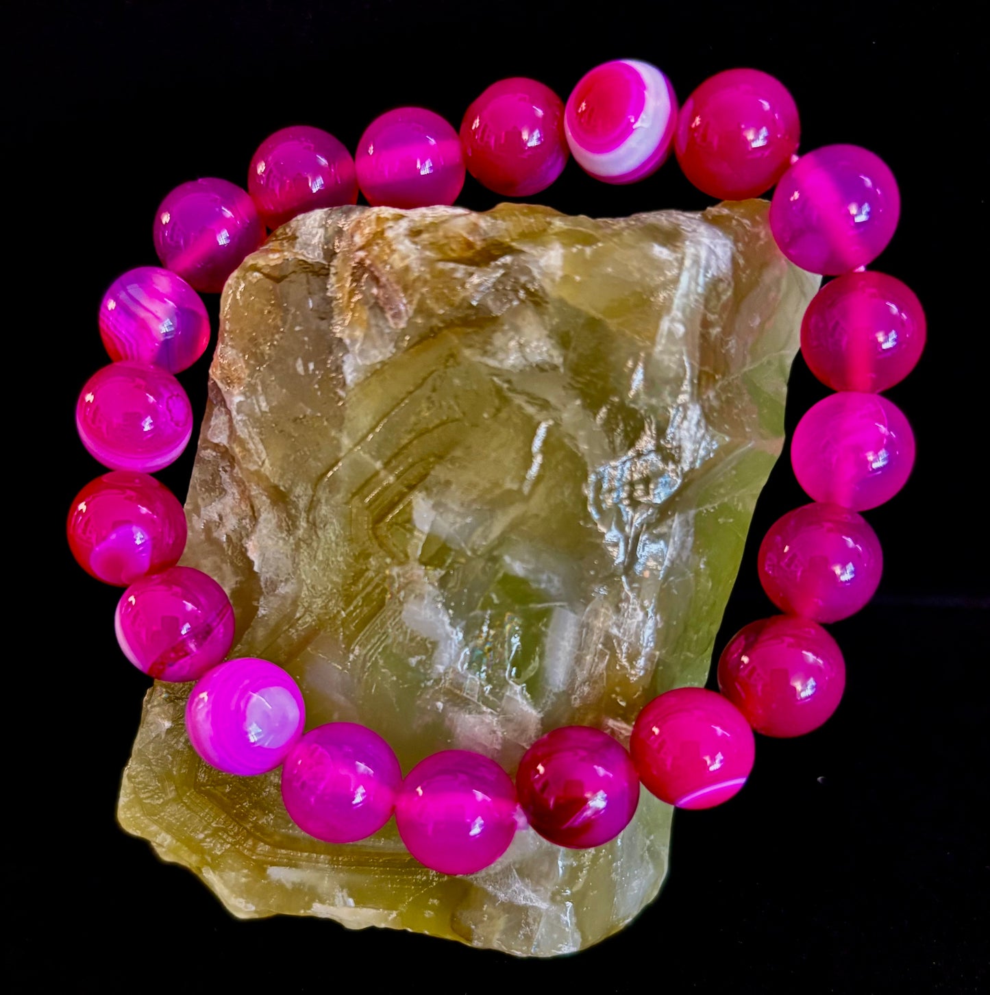 Pulsera de ágata de rayas rojas rosadas – Piedra natural de 10 mm para muñecas grandes