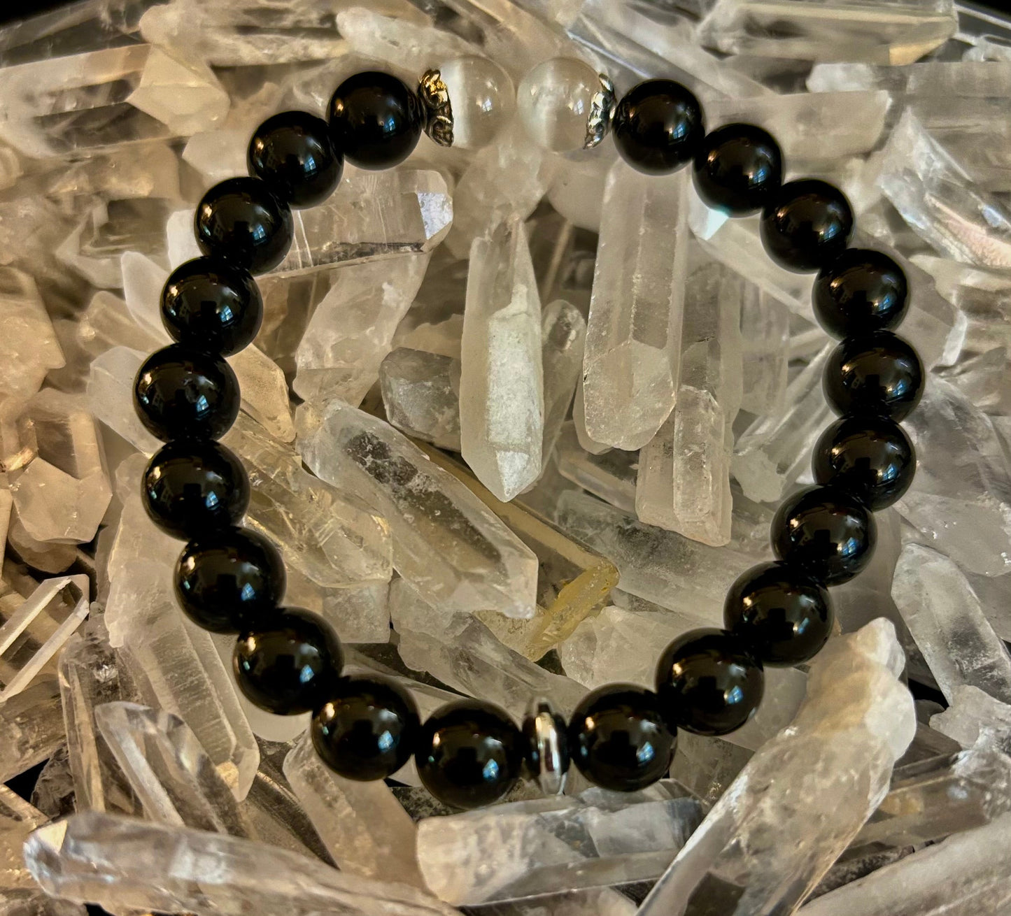 Pulsera Escudo Energético – Pulsera Protectora de Obsidiana Negra y Selenita