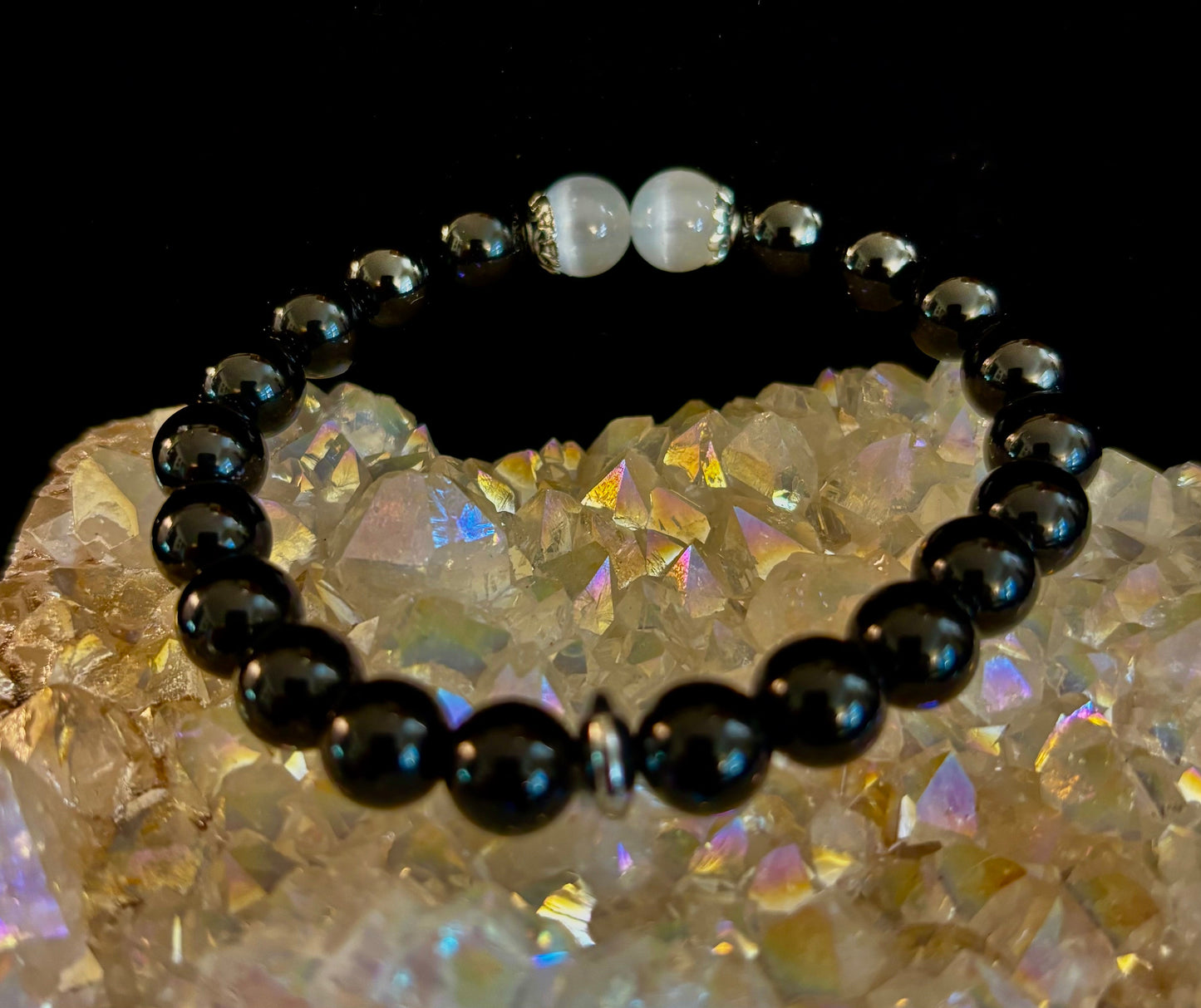 Pulsera Escudo Energético – Pulsera Protectora de Obsidiana Negra y Selenita