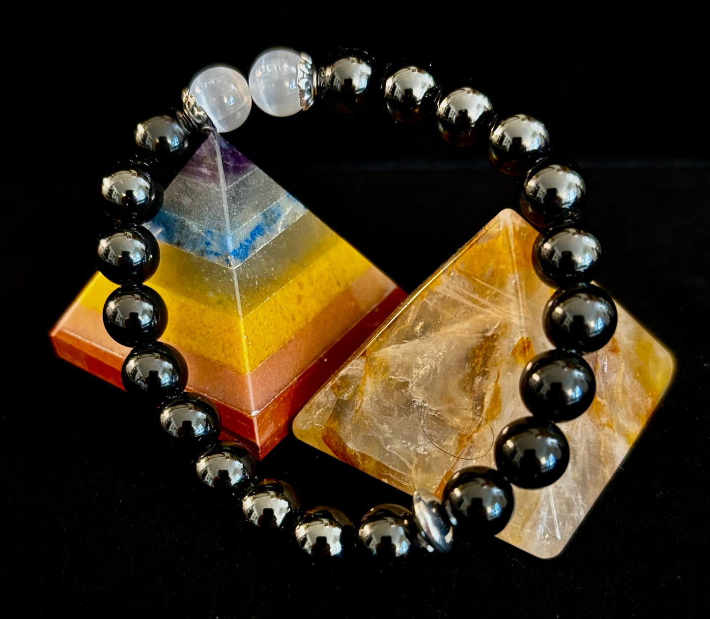 Pulsera Escudo Energético – Pulsera Protectora de Obsidiana Negra y Selenita