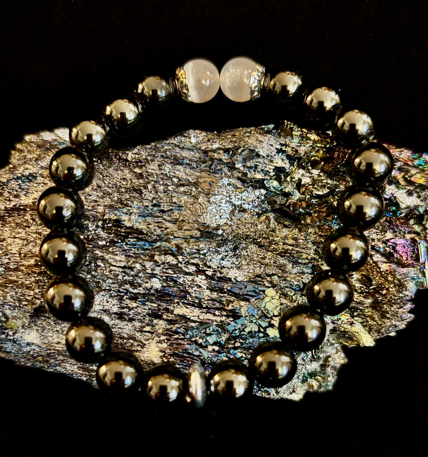 Pulsera Escudo Energético – Pulsera Protectora de Obsidiana Negra y Selenita