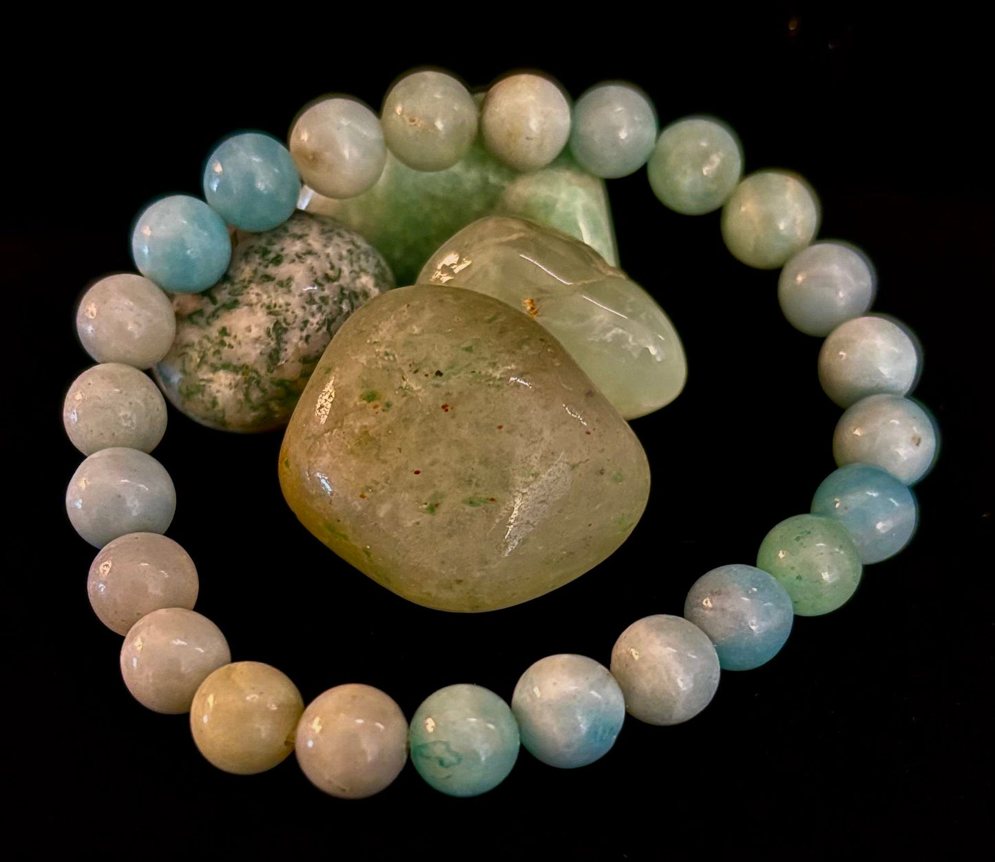 Pulsera de cuentas energéticas de amazonita – Calma • Fuerza • Equilibrio (8 mm, muñeca grande)