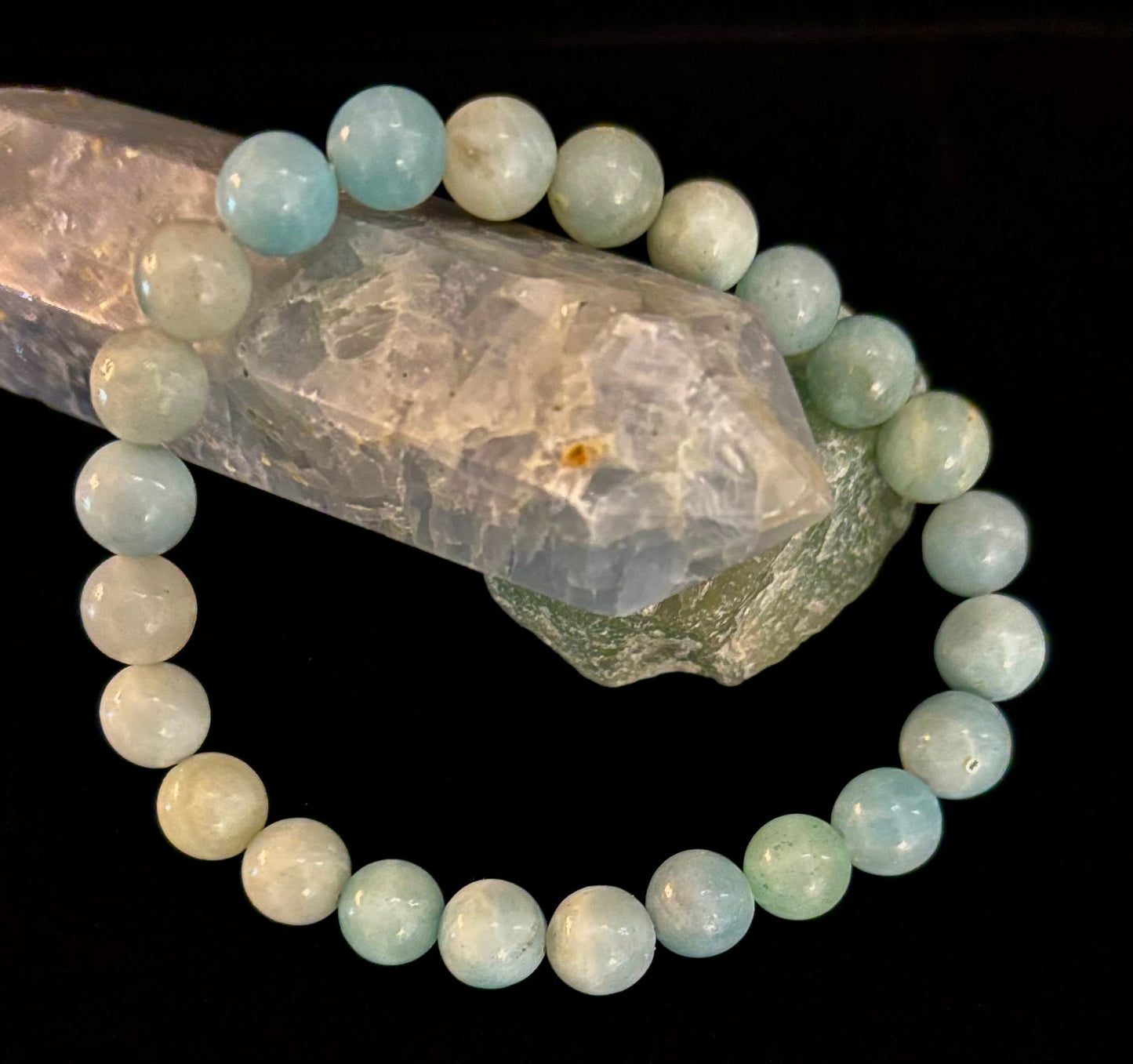 Pulsera de cuentas energéticas de amazonita – Calma • Fuerza • Equilibrio (8 mm, muñeca grande)