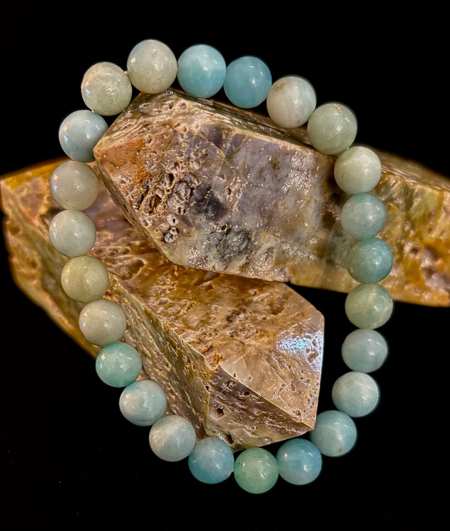 Pulsera de cuentas energéticas de amazonita – Calma • Fuerza • Equilibrio (8 mm, muñeca grande)