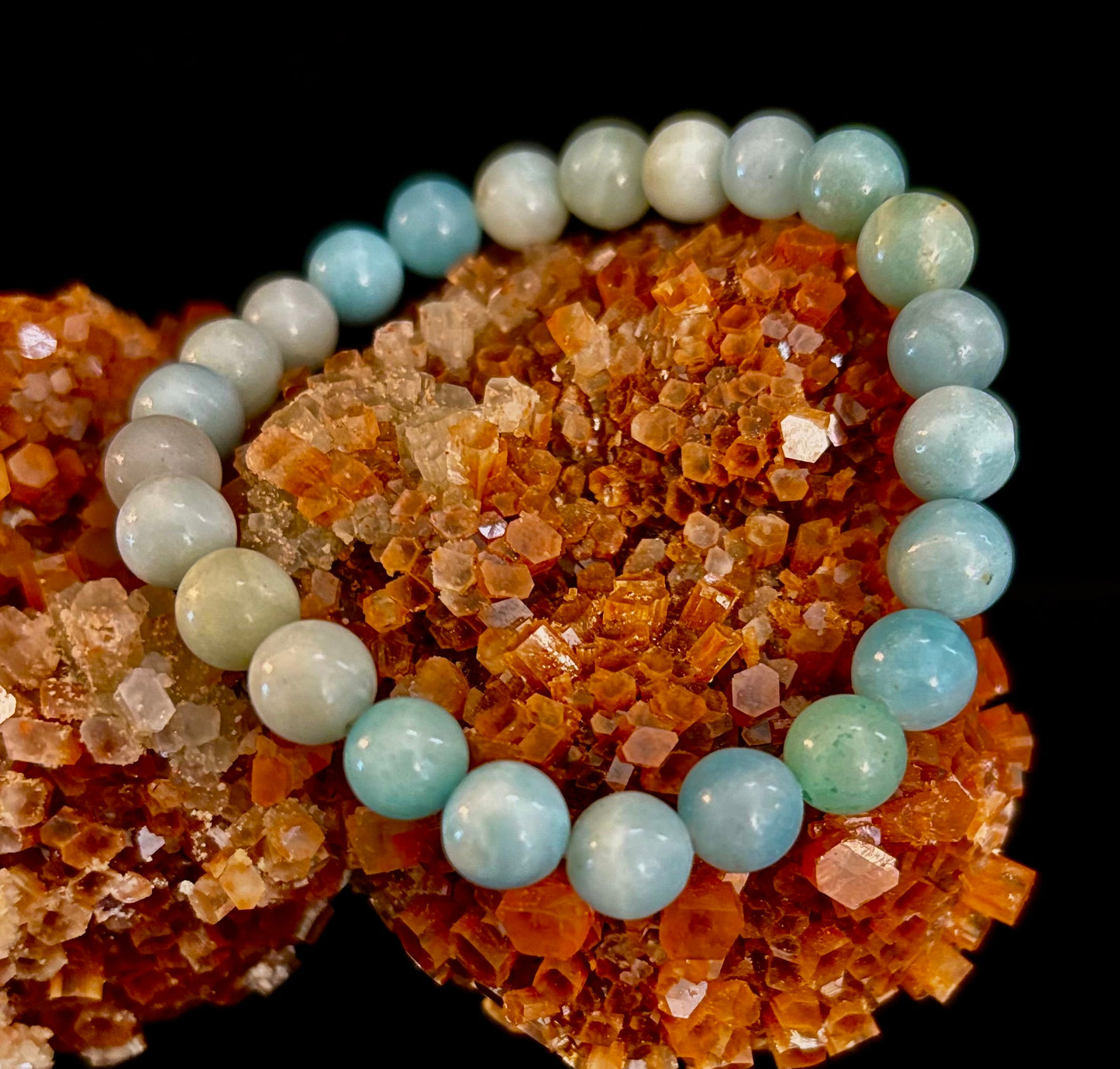 Pulsera de cuentas energéticas de amazonita – Calma • Fuerza • Equilibrio (8 mm, muñeca grande)
