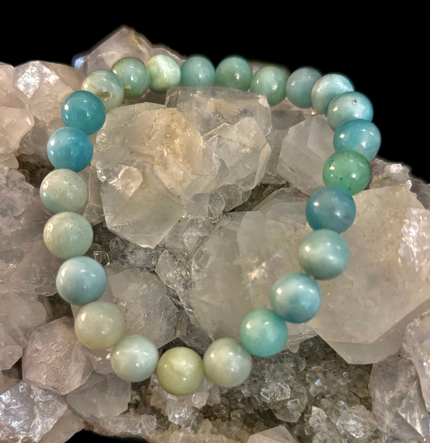 Pulsera de cuentas energéticas de amazonita – Calma • Fuerza • Equilibrio (8 mm, muñeca grande)