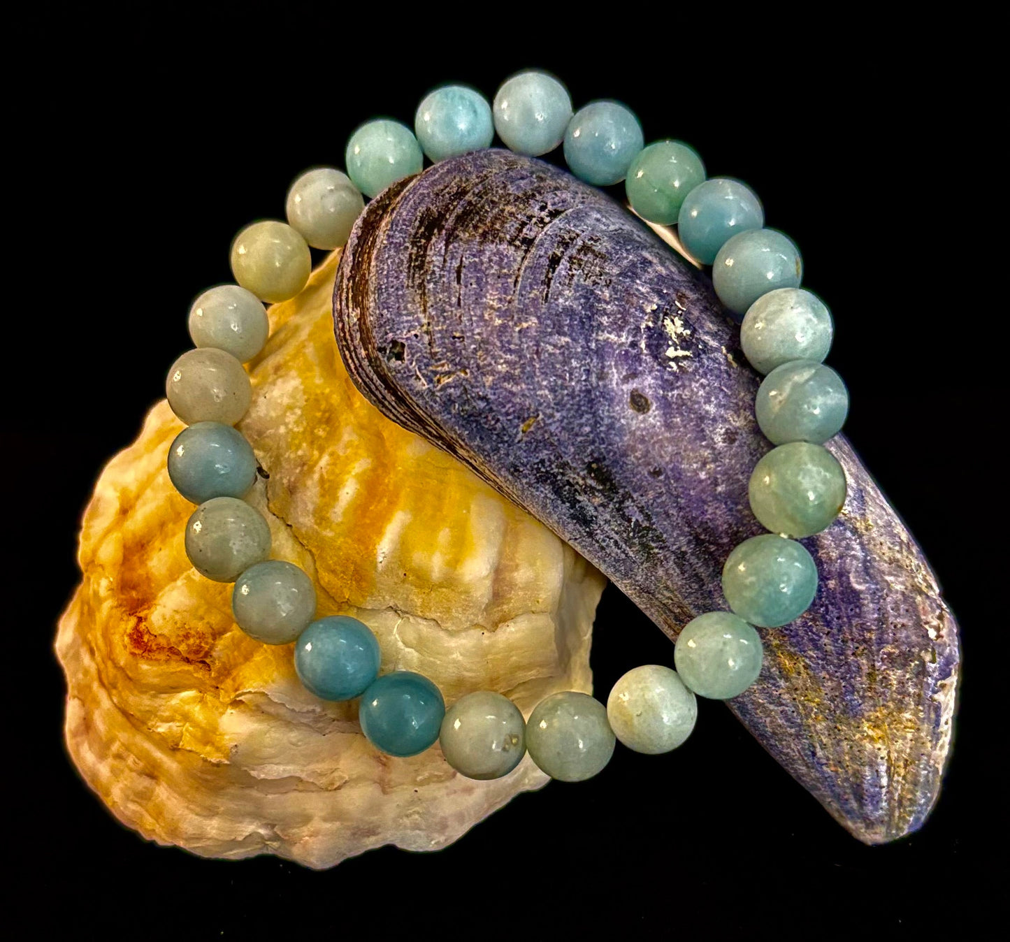Pulsera de cuentas energéticas de amazonita – Calma • Fuerza • Equilibrio (8 mm, muñeca grande)