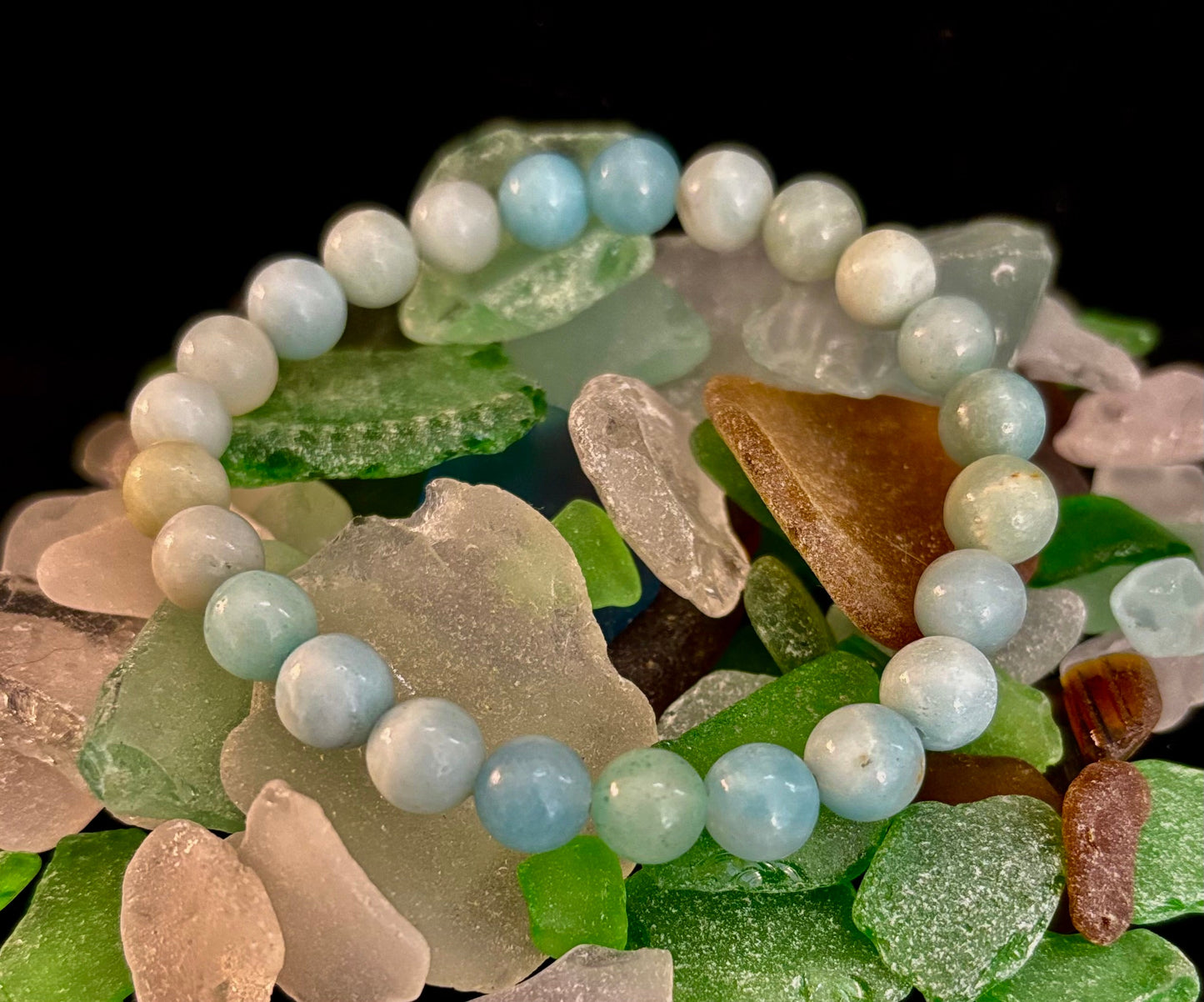 Pulsera de cuentas energéticas de amazonita – Calma • Fuerza • Equilibrio (8 mm, muñeca grande)