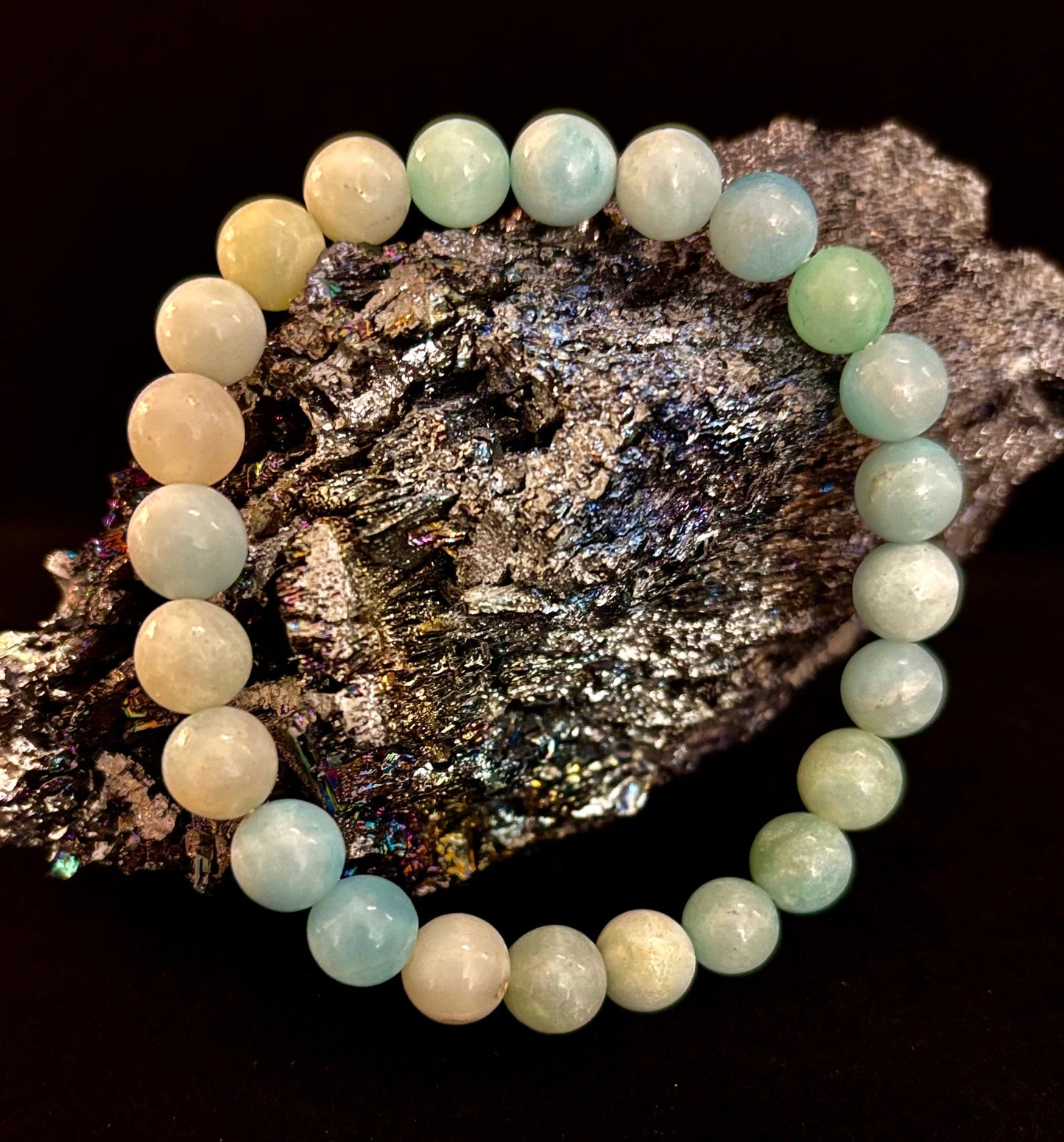 Pulsera de cuentas energéticas de amazonita – Calma • Fuerza • Equilibrio (8 mm, muñeca grande)