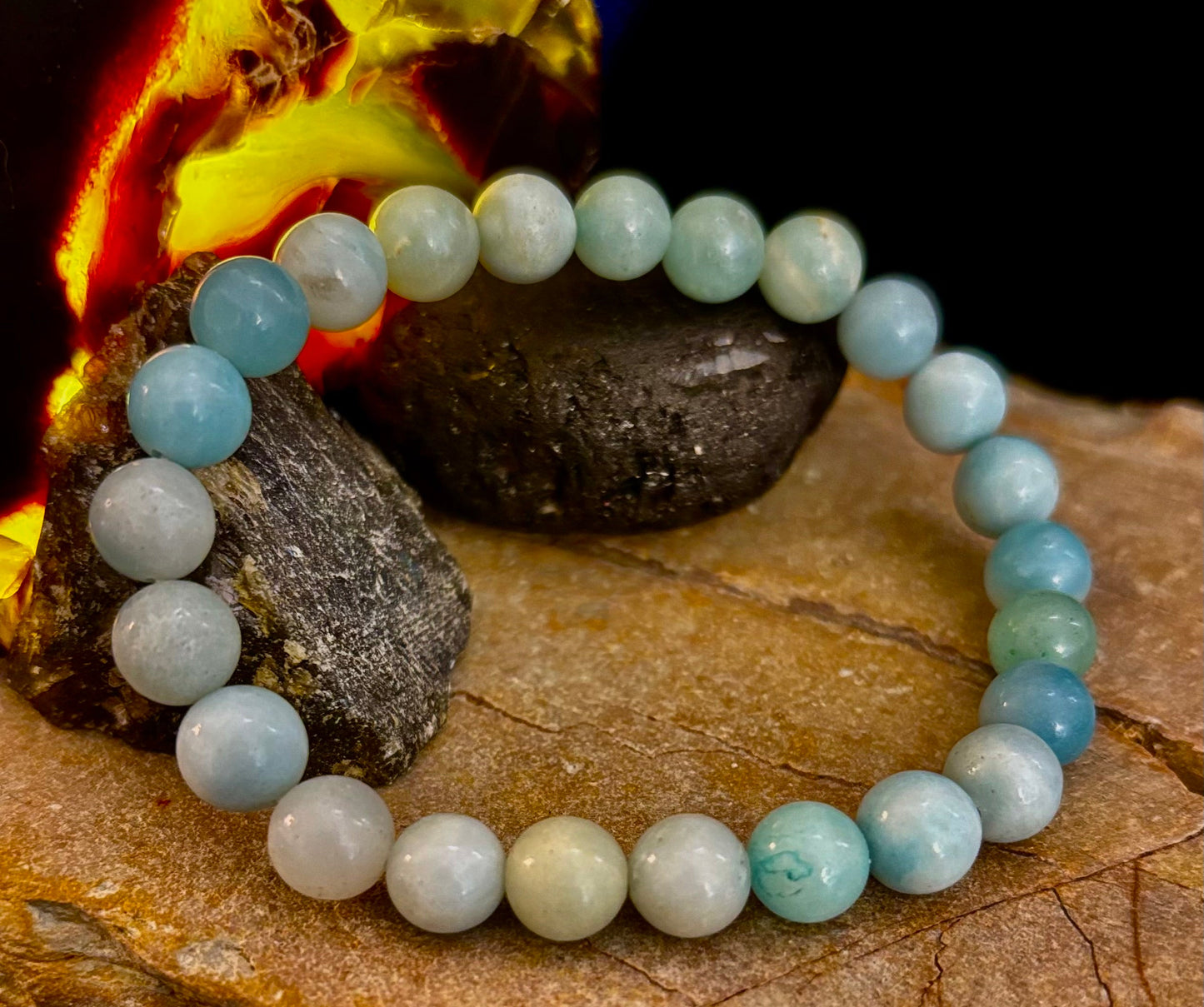 Pulsera de cuentas energéticas de amazonita – Calma • Fuerza • Equilibrio (8 mm, muñeca grande)