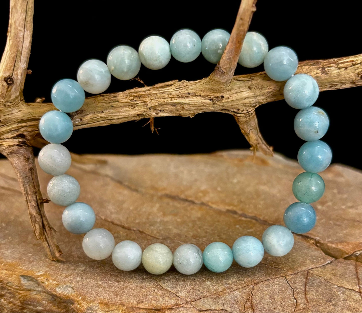 Pulsera de cuentas energéticas de amazonita – Calma • Fuerza • Equilibrio (8 mm, muñeca grande)