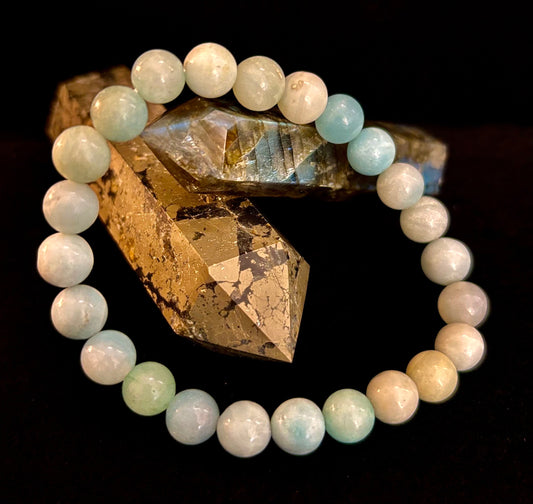 Pulsera de cuentas energéticas de amazonita – Calma • Fuerza • Equilibrio (8 mm, muñeca grande)