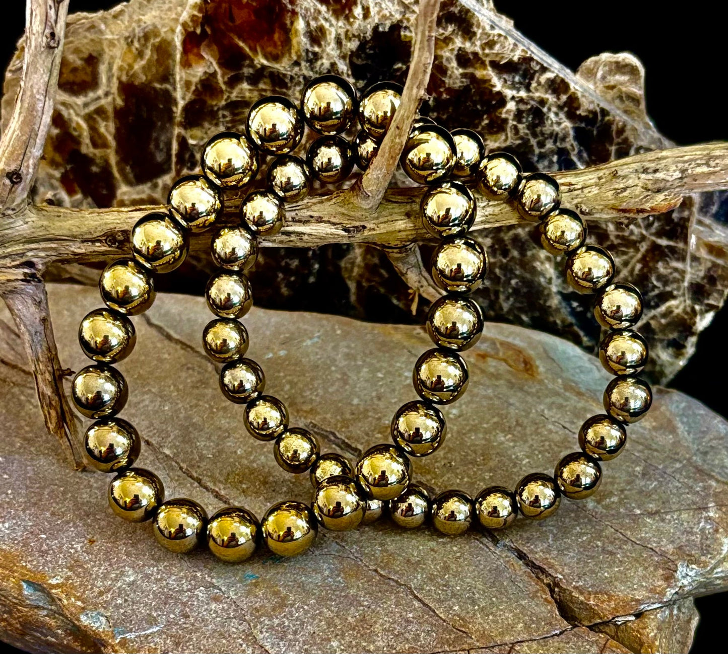 Pulsera Curativa de Hematita Dorada – Fuerza • Confianza • Equilibrio (8mm o 10mm, Muñecas Medianas)