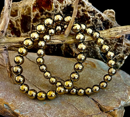 Pulsera Curativa de Hematita Dorada – Fuerza • Confianza • Equilibrio (8mm o 10mm, Muñecas Medianas)