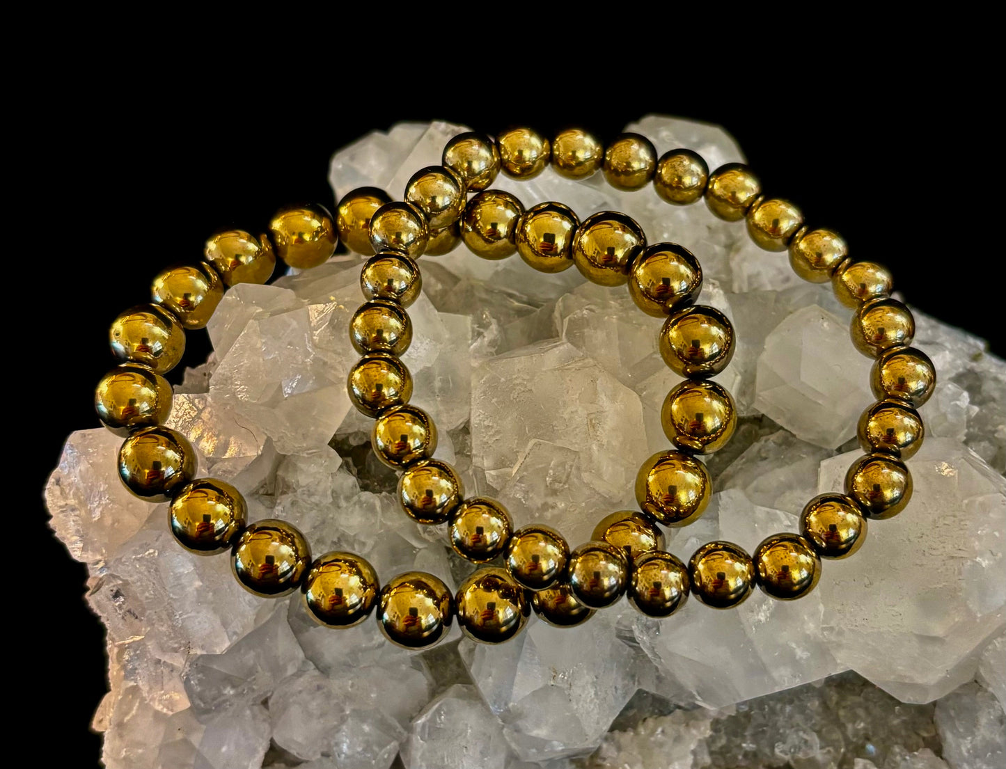 Pulsera Curativa de Hematita Dorada – Fuerza • Confianza • Equilibrio (8mm o 10mm, Muñecas Medianas)