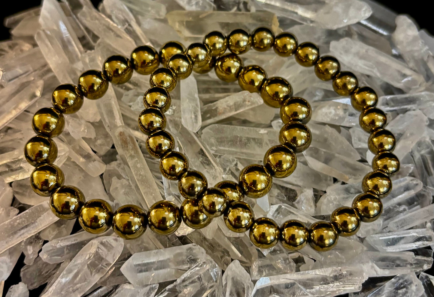 Pulsera Curativa de Hematita Dorada – Fuerza • Confianza • Equilibrio (8mm o 10mm, Muñecas Medianas)