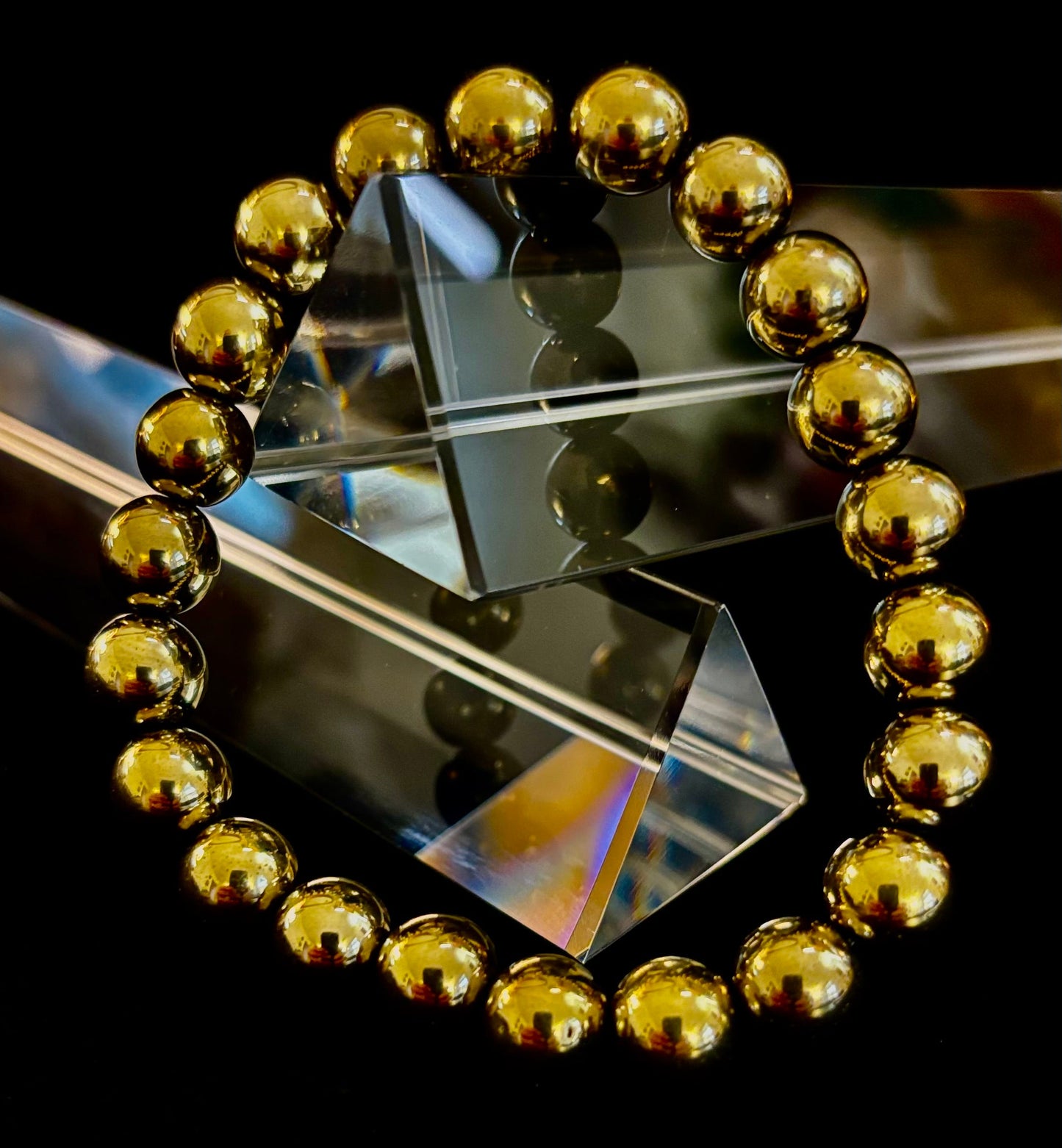 Pulsera Curativa de Hematita Dorada – Fuerza • Confianza • Equilibrio (8mm o 10mm, Muñecas Medianas)