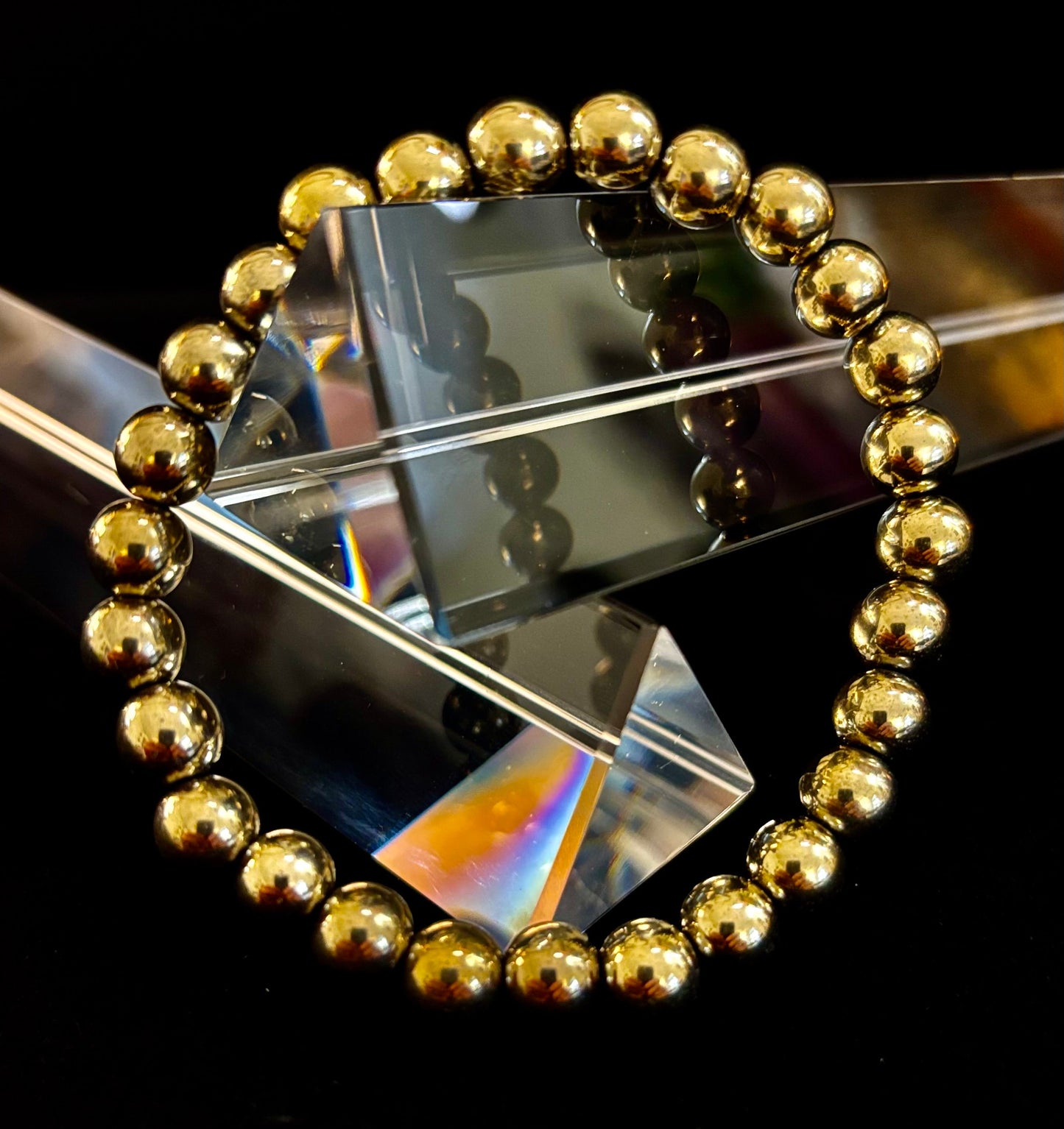 Pulsera Curativa de Hematita Dorada – Fuerza • Confianza • Equilibrio (8mm o 10mm, Muñecas Medianas)