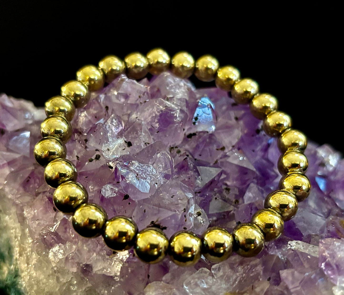 Pulsera Curativa de Hematita Dorada – Fuerza • Confianza • Equilibrio (8mm o 10mm, Muñecas Medianas)