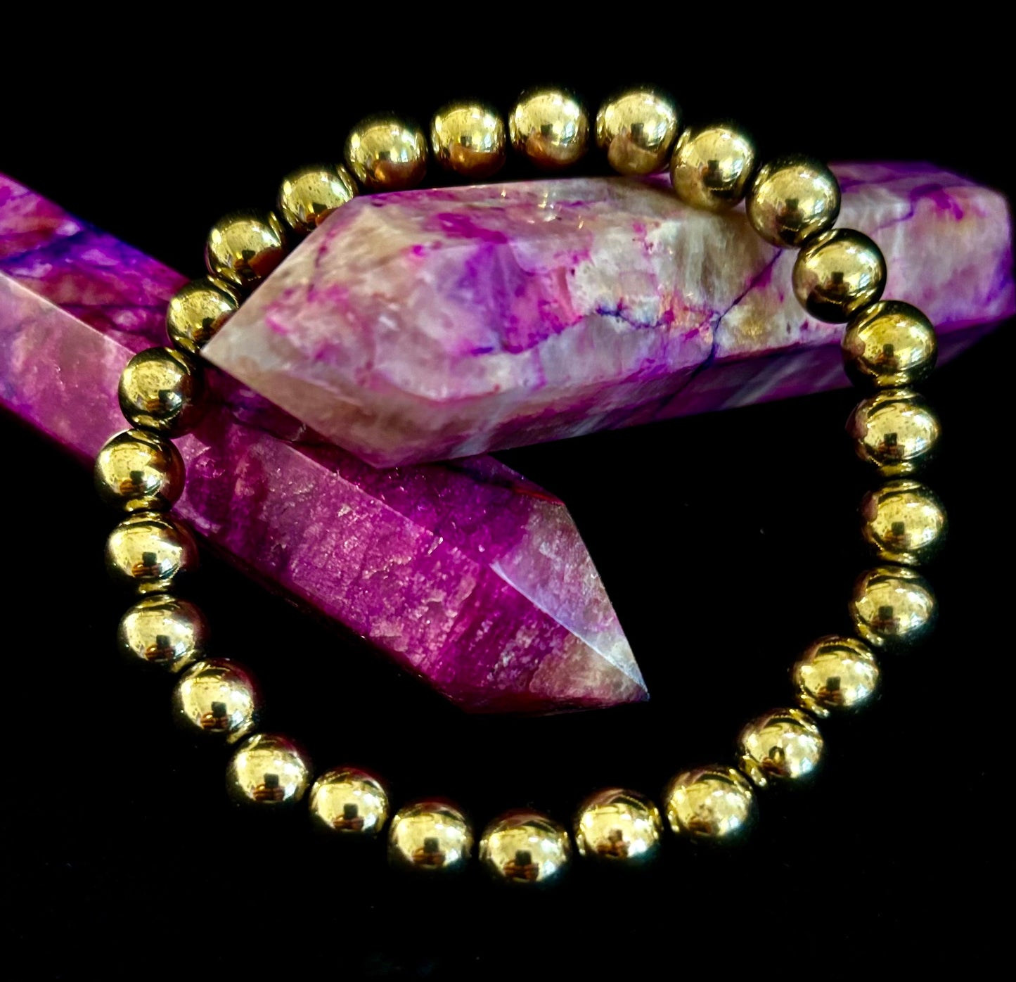 Pulsera Curativa de Hematita Dorada – Fuerza • Confianza • Equilibrio (8mm o 10mm, Muñecas Medianas)