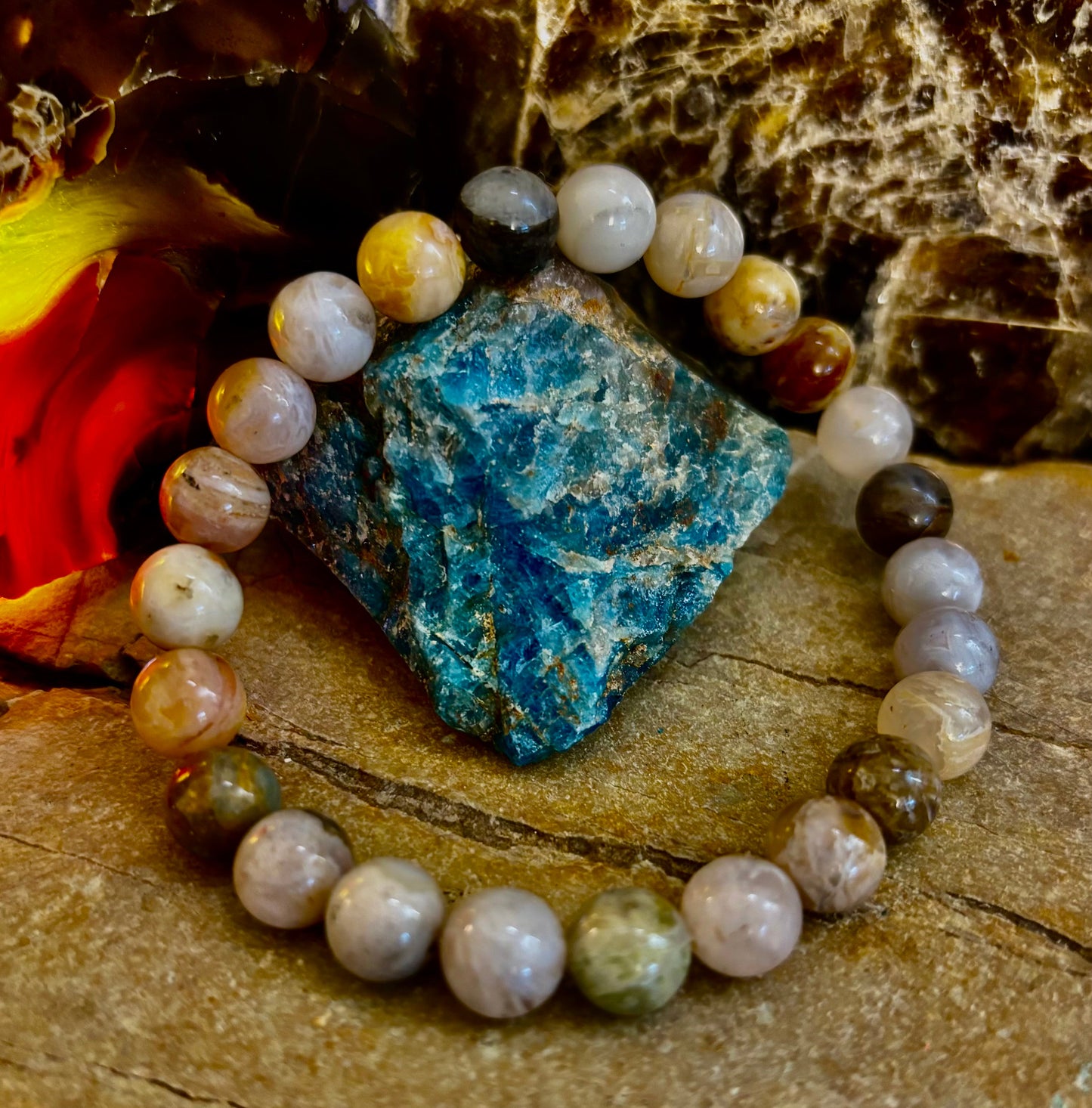 Pulsera de Cuentas Energéticas de Jaspe Bambú – Fuerza • Enraizamiento • Estabilidad (8mm, Muñecas Grandes)