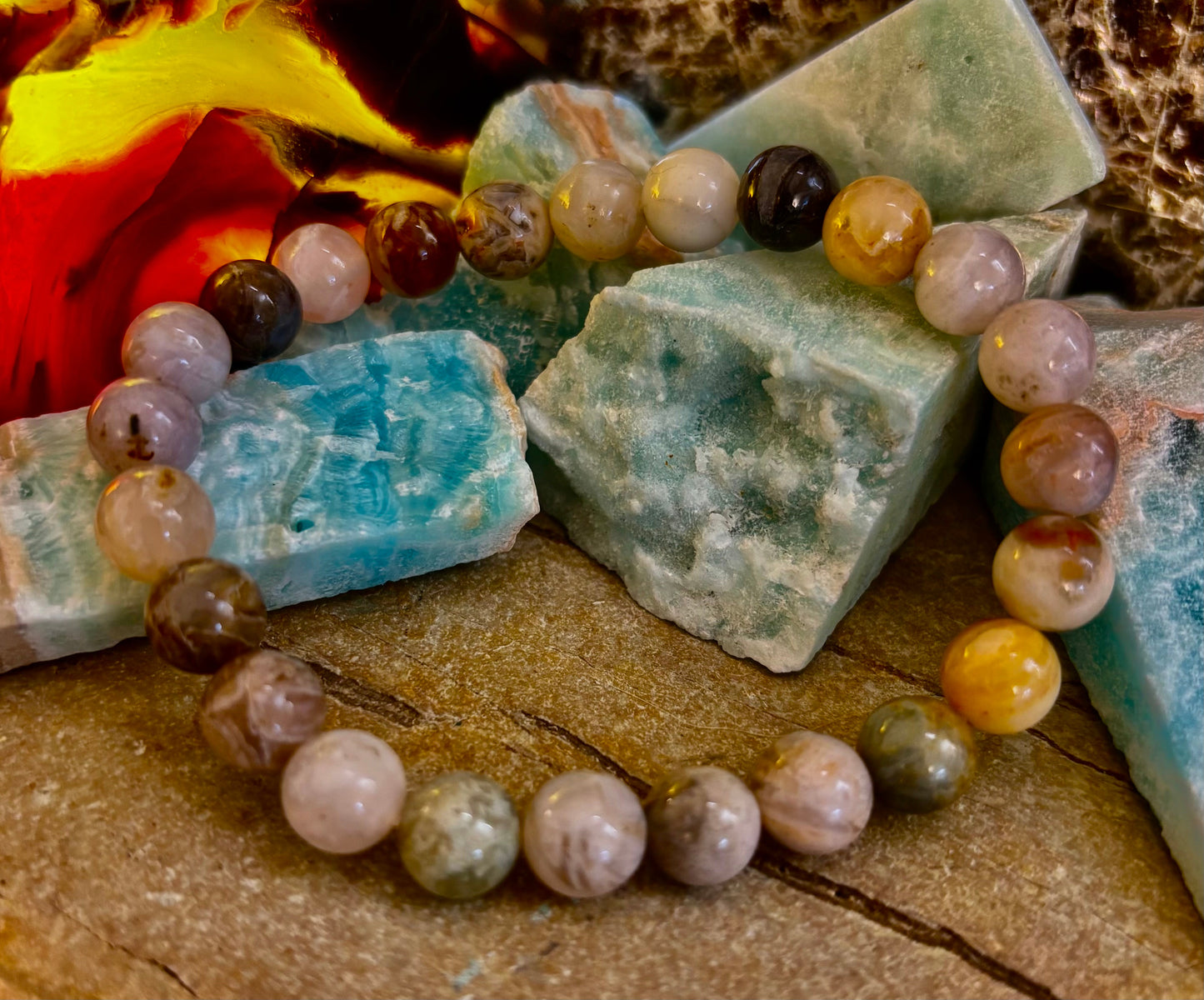 Pulsera de Cuentas Energéticas de Jaspe Bambú – Fuerza • Enraizamiento • Estabilidad (8mm, Muñecas Grandes)