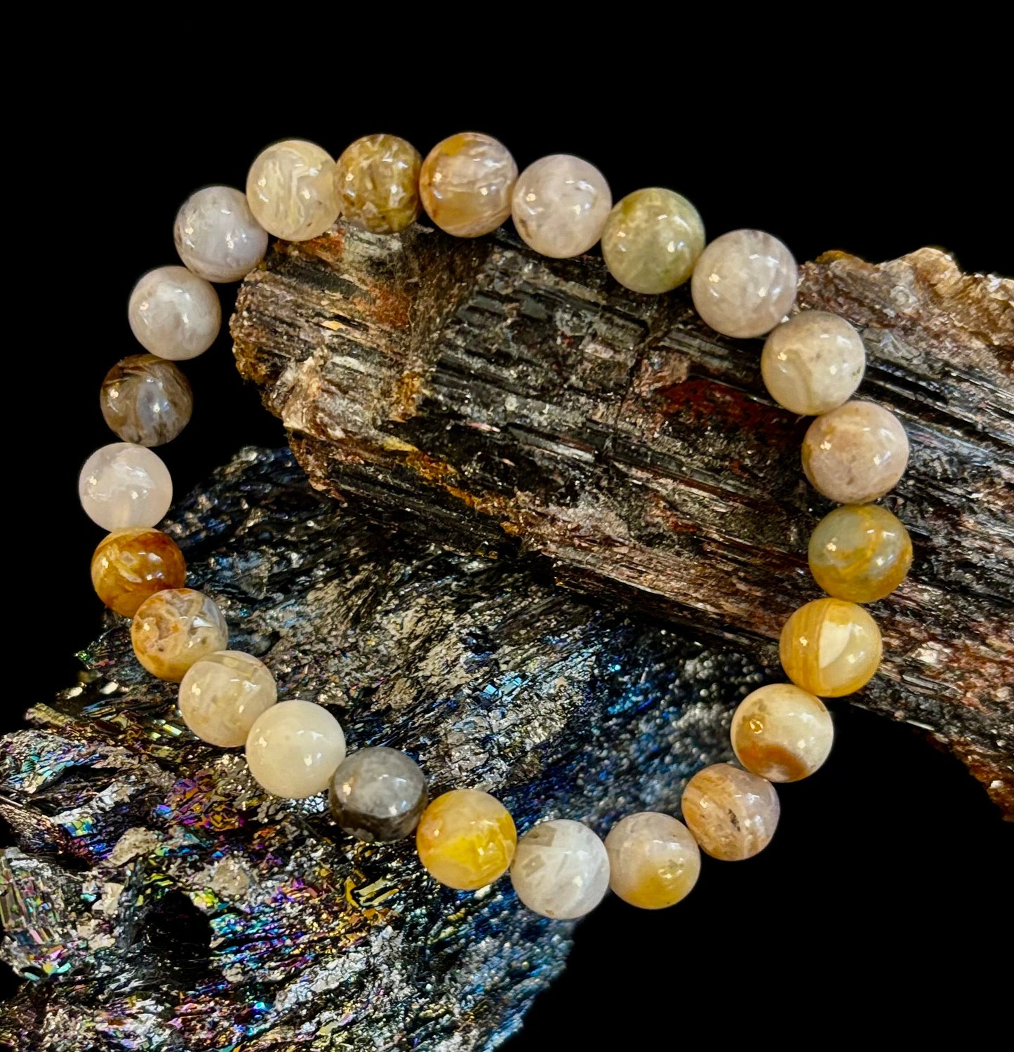 Pulsera de Cuentas Energéticas de Jaspe Bambú – Fuerza • Enraizamiento • Estabilidad (8mm, Muñecas Grandes)