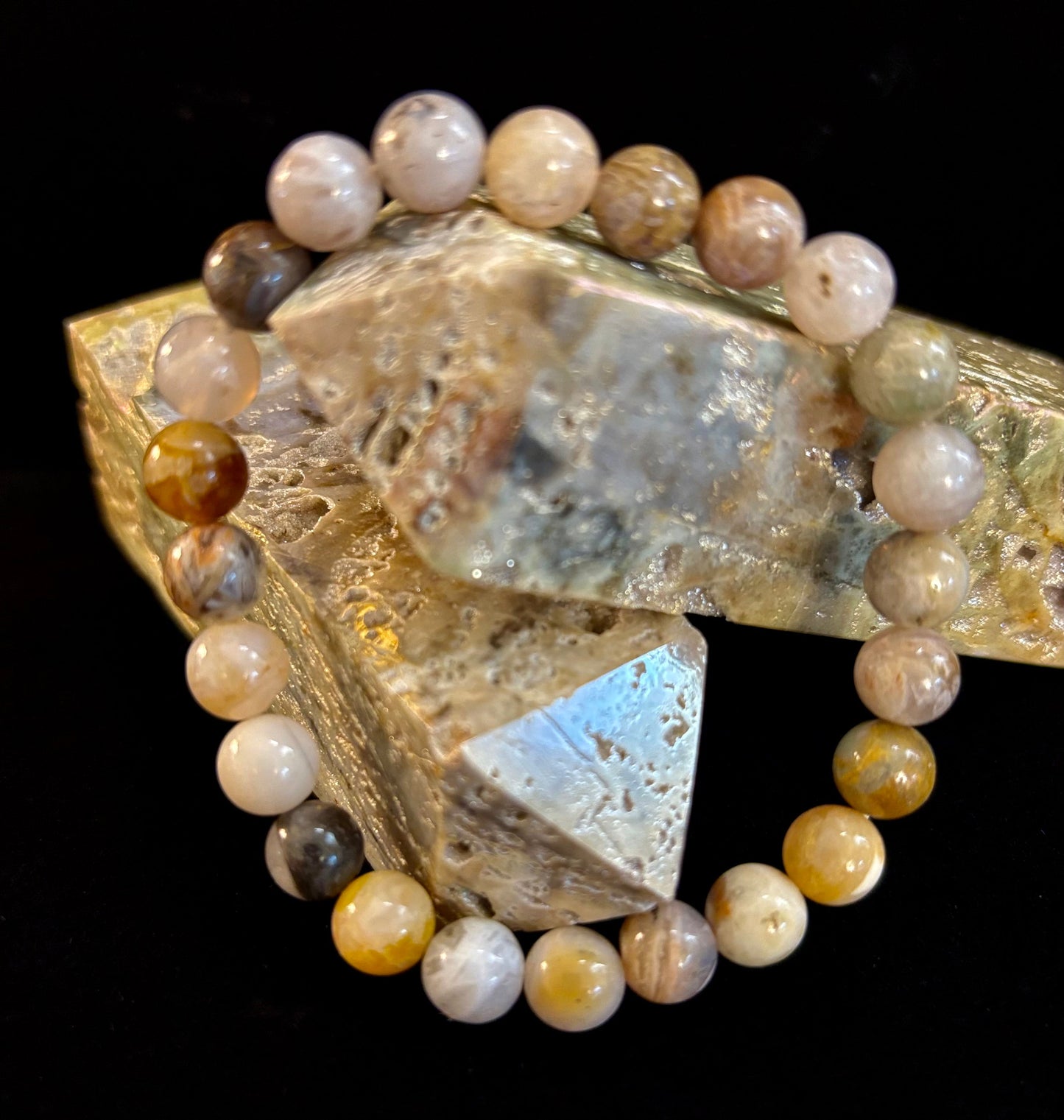Pulsera de Cuentas Energéticas de Jaspe Bambú – Fuerza • Enraizamiento • Estabilidad (8mm, Muñecas Grandes)