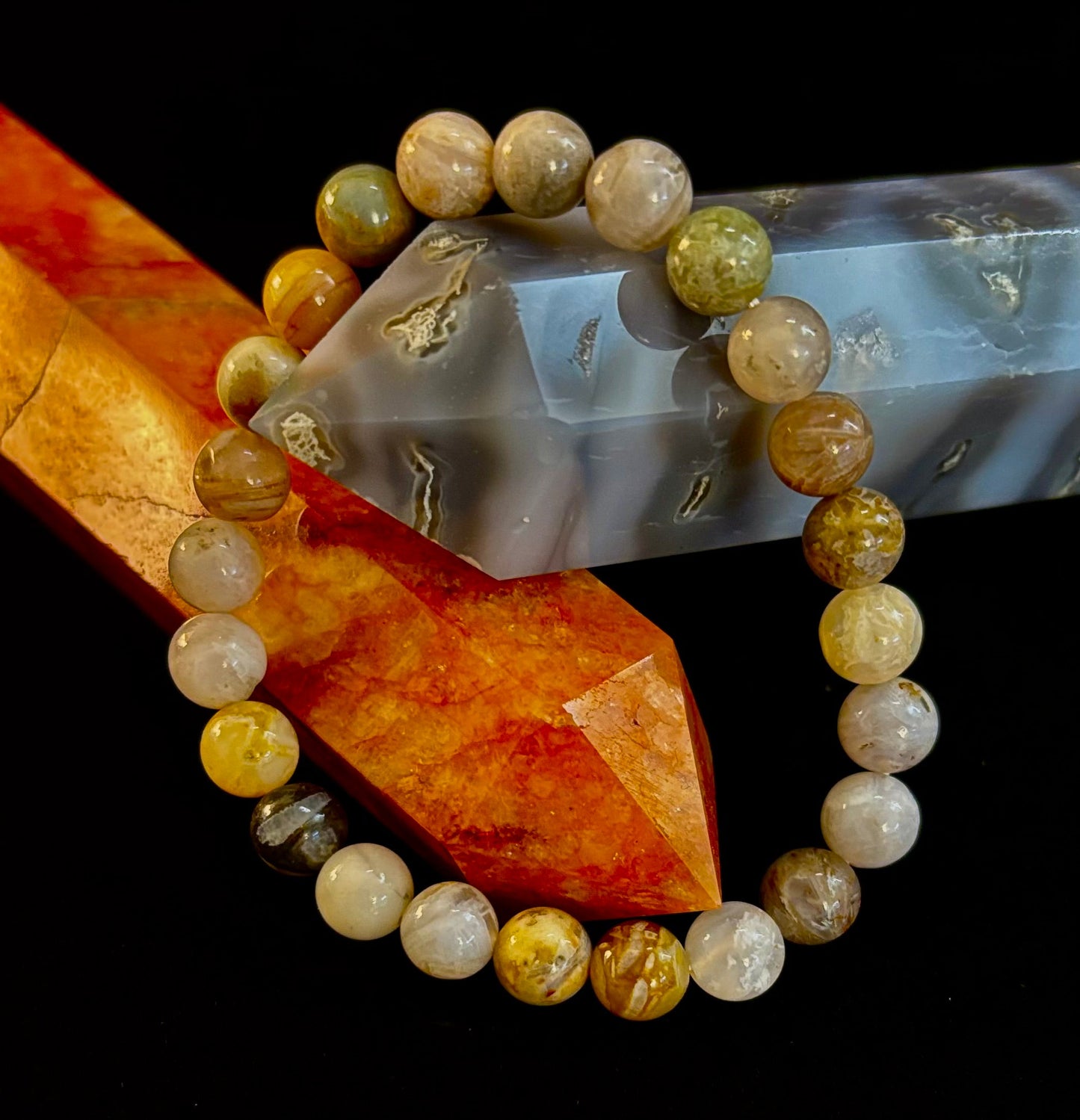 Pulsera de Cuentas Energéticas de Jaspe Bambú – Fuerza • Enraizamiento • Estabilidad (8mm, Muñecas Grandes)