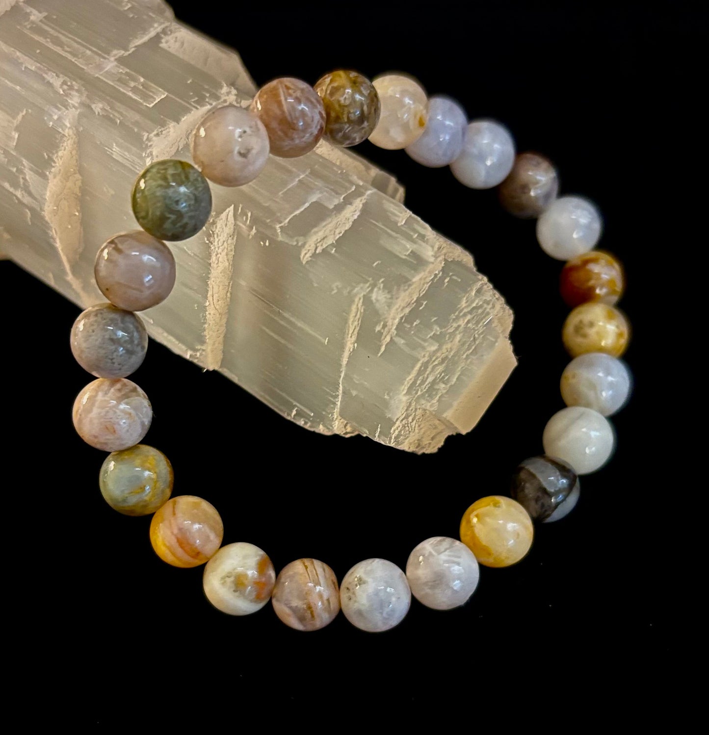 Pulsera de Cuentas Energéticas de Jaspe Bambú – Fuerza • Enraizamiento • Estabilidad (8mm, Muñecas Grandes)