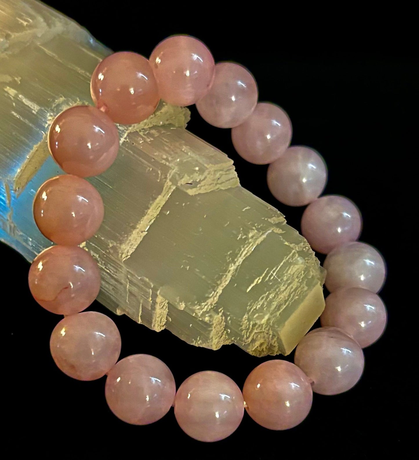 Pulsera de Cuarzo Rosa 8mm, 10mm y 12mm – Joyería con Reiki para Amor, Sanación y Autoestima (Varias Tallas de Muñeca)