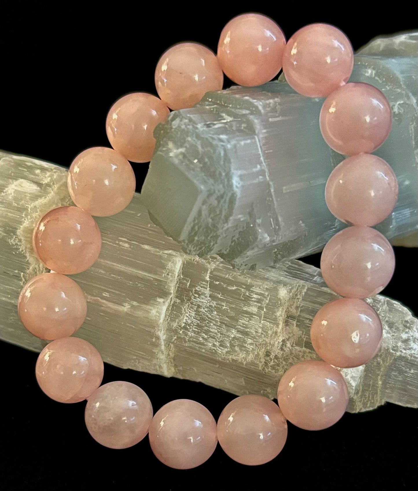 Pulsera de Cuarzo Rosa 8mm, 10mm y 12mm – Joyería con Reiki para Amor, Sanación y Autoestima (Varias Tallas de Muñeca)