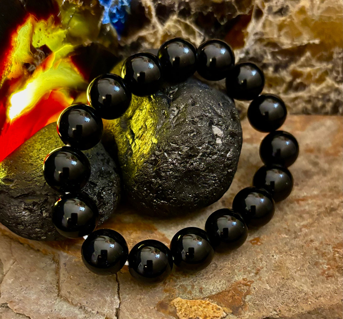 Pulsera de Obsidiana Negra con Cuentas - Enraizamiento, Protección y Paz Interior