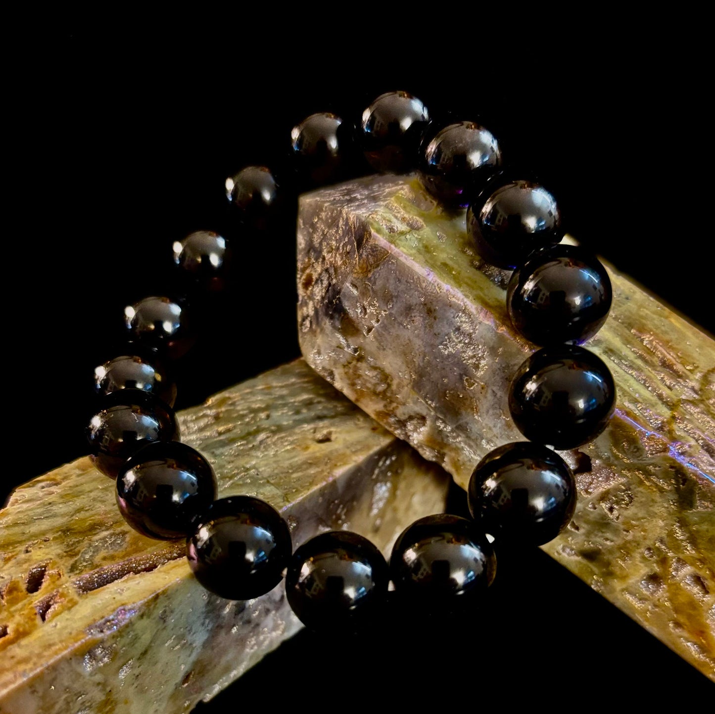 Pulsera de Obsidiana Negra con Cuentas - Enraizamiento, Protección y Paz Interior