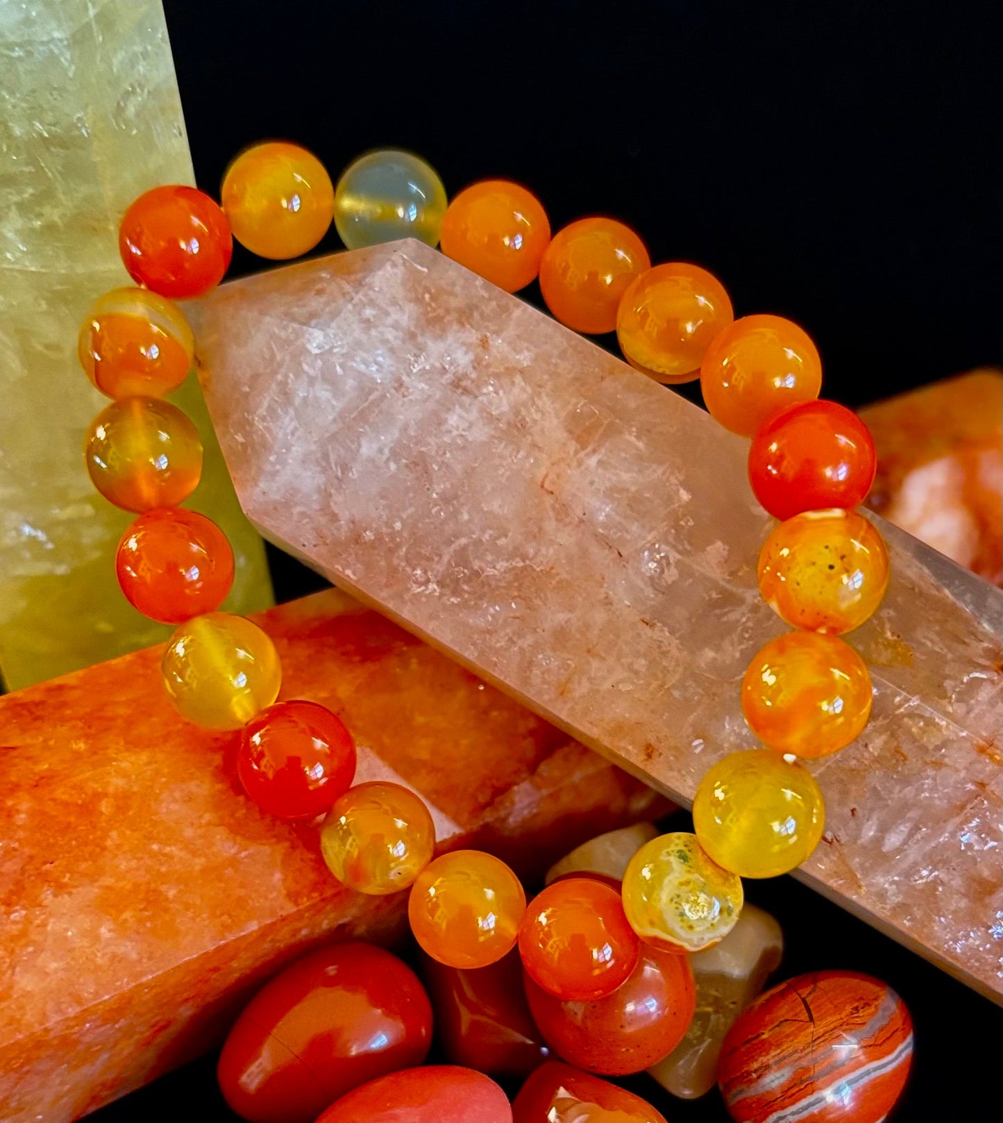 Pulsera de ágata de rayas naranjas | Cuentas de piedra natural de 10 mm para equilibrio, creatividad y confianza