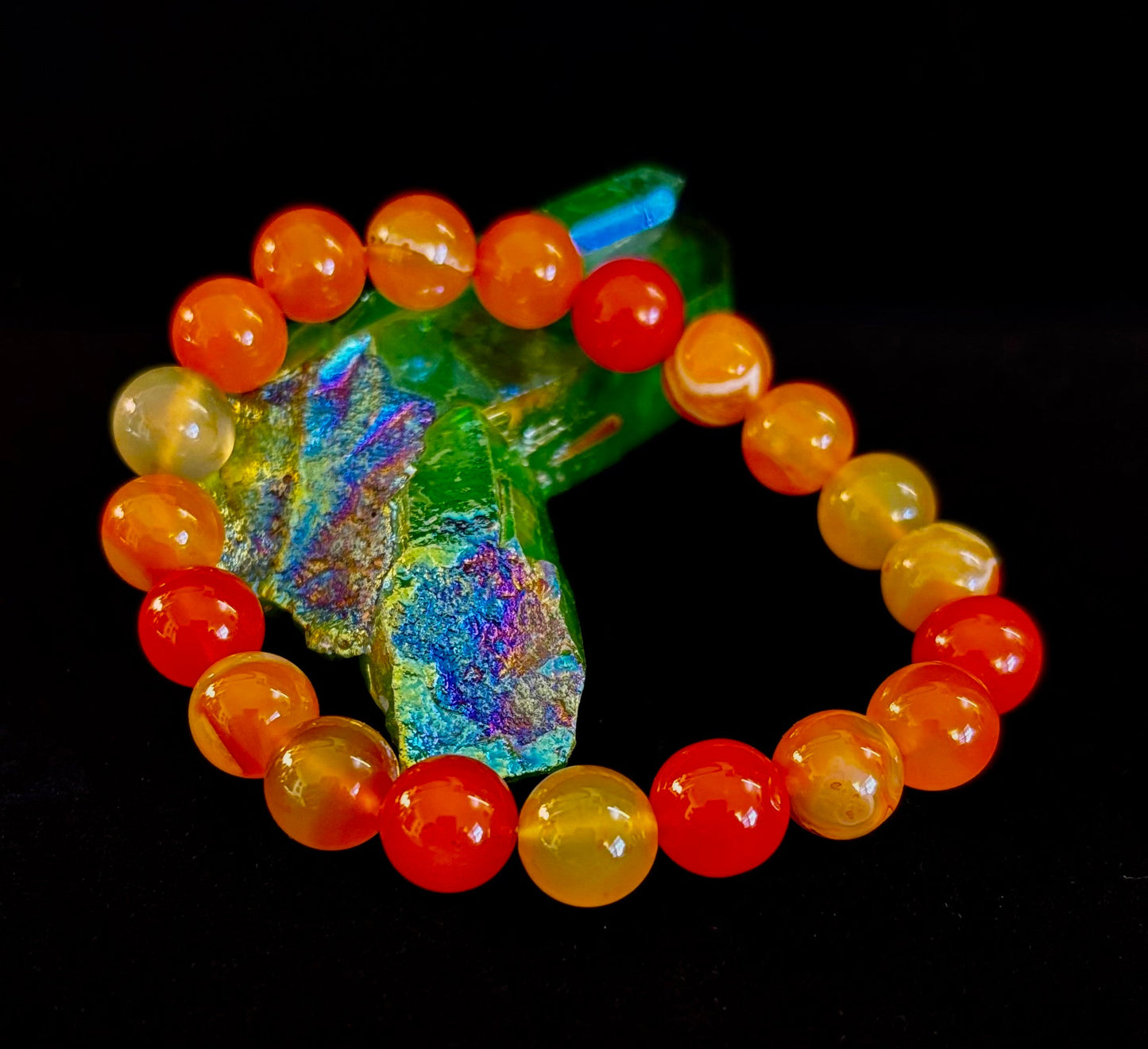 Pulsera de ágata de rayas naranjas | Cuentas de piedra natural de 10 mm para equilibrio, creatividad y confianza