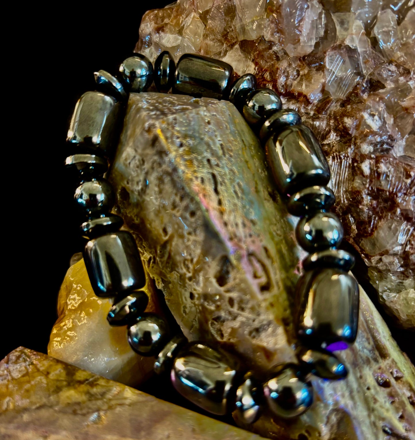 Pulsera Power Play | Piedra Curativa Geométrica para Fuerza y Estilo (Muñecas Grandes)