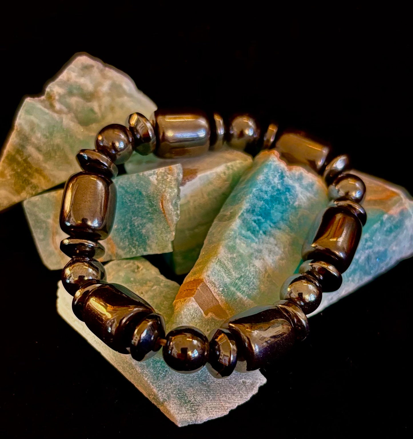 Pulsera Power Play | Piedra Curativa Geométrica para Fuerza y Estilo (Muñecas Grandes)