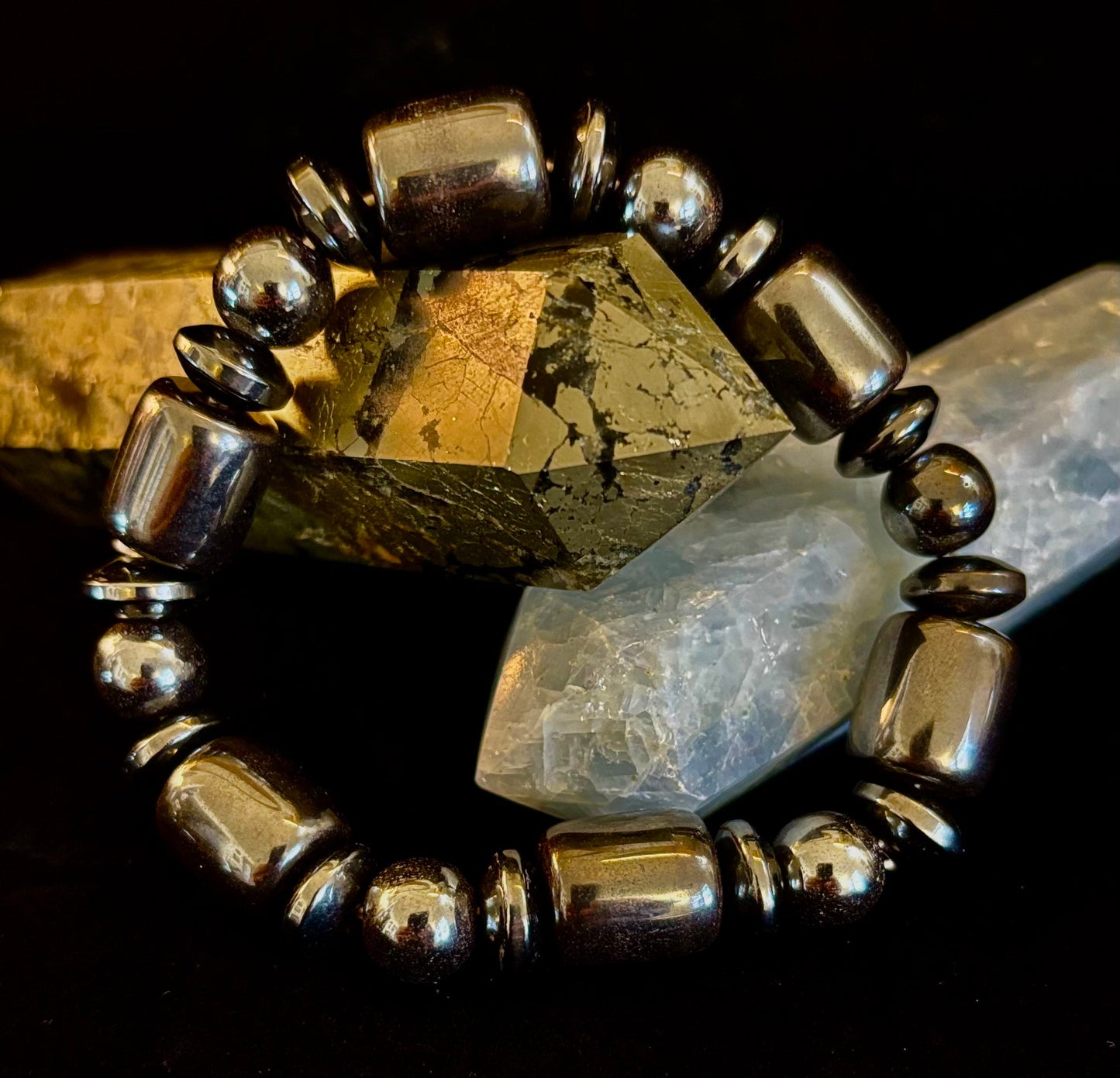 Pulsera Power Play | Piedra Curativa Geométrica para Fuerza y Estilo (Muñecas Grandes)