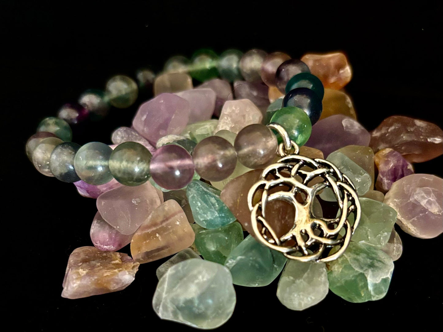 Colección de pulseras con dijes de piedra natural 7 Maravillas | Cuentas de gema curativa de 8 mm con dijes de plata (Muñecas Pequeñas a Medianas)