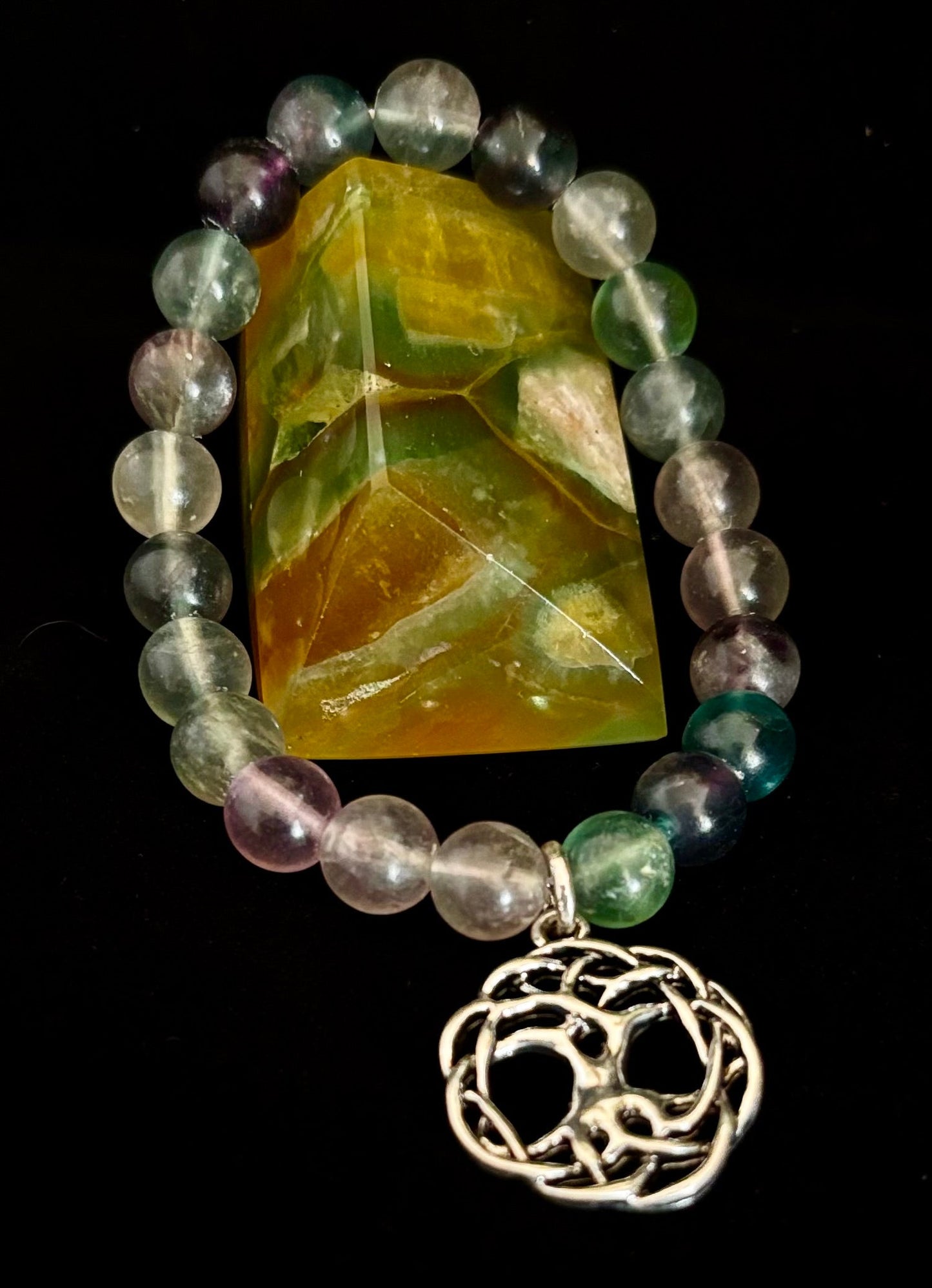 Colección de pulseras con dijes de piedra natural 7 Maravillas | Cuentas de gema curativa de 8 mm con dijes de plata (Muñecas Pequeñas a Medianas)