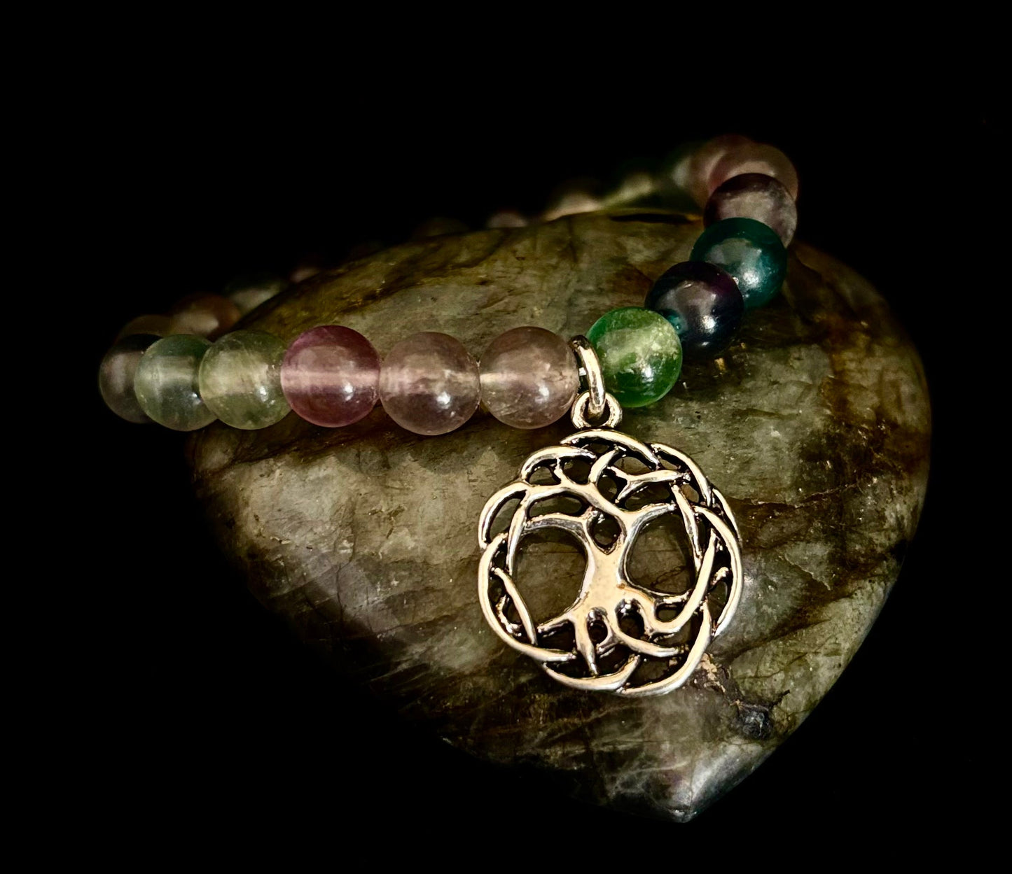 Colección de pulseras con dijes de piedra natural 7 Maravillas | Cuentas de gema curativa de 8 mm con dijes de plata (Muñecas Pequeñas a Medianas)